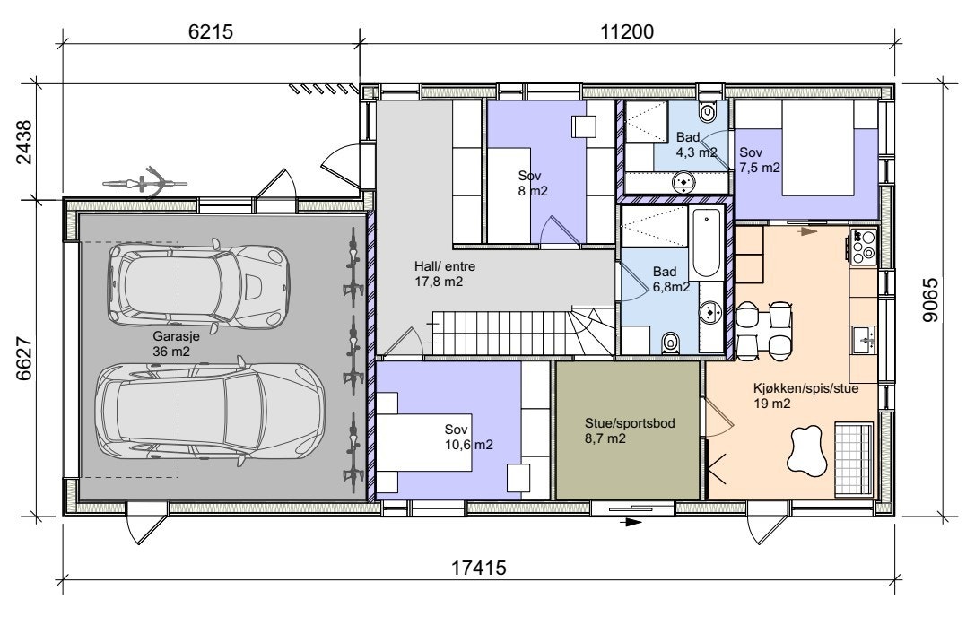 Plantegning 1. etasje Galleribilde