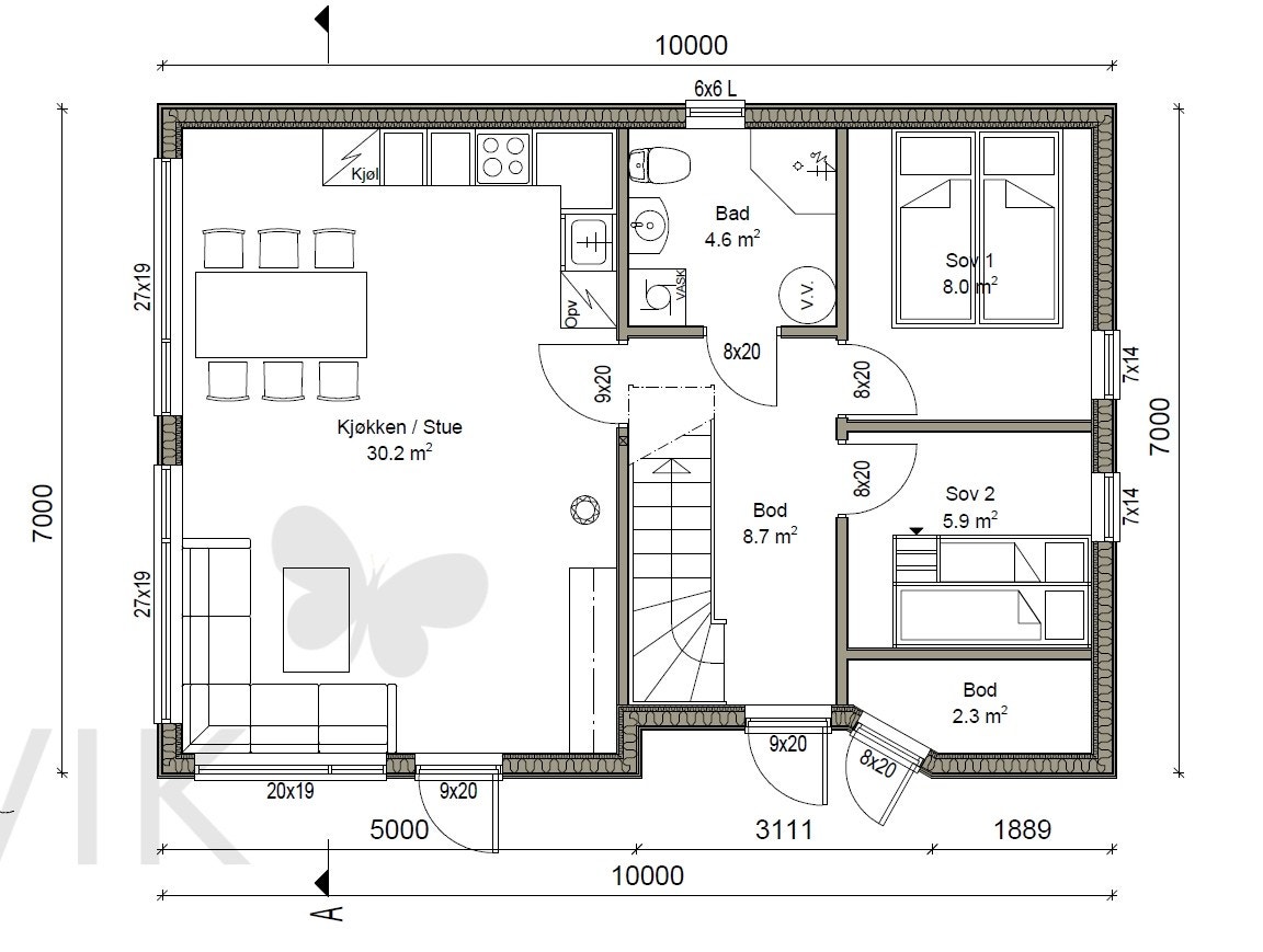 Plantegning 1. etasje Galleribilde