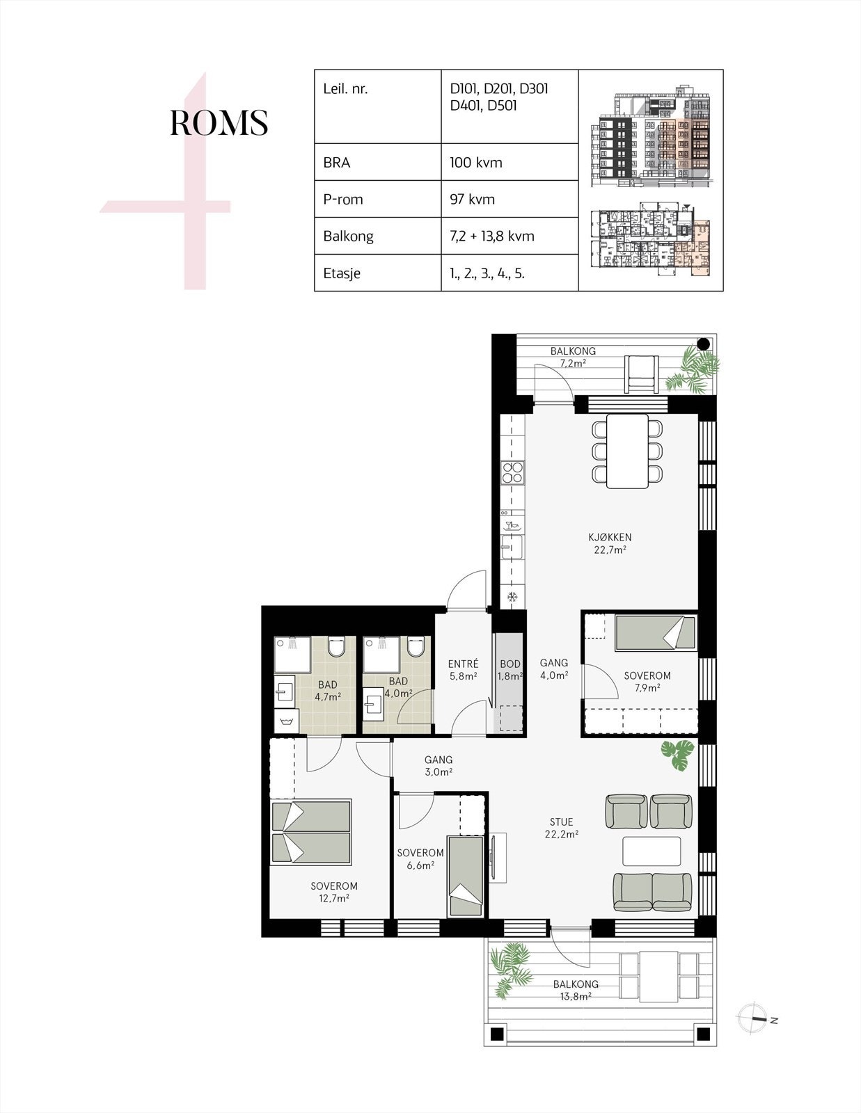 Stor og romslig leilighet med 2 balkonger Galleribilde
