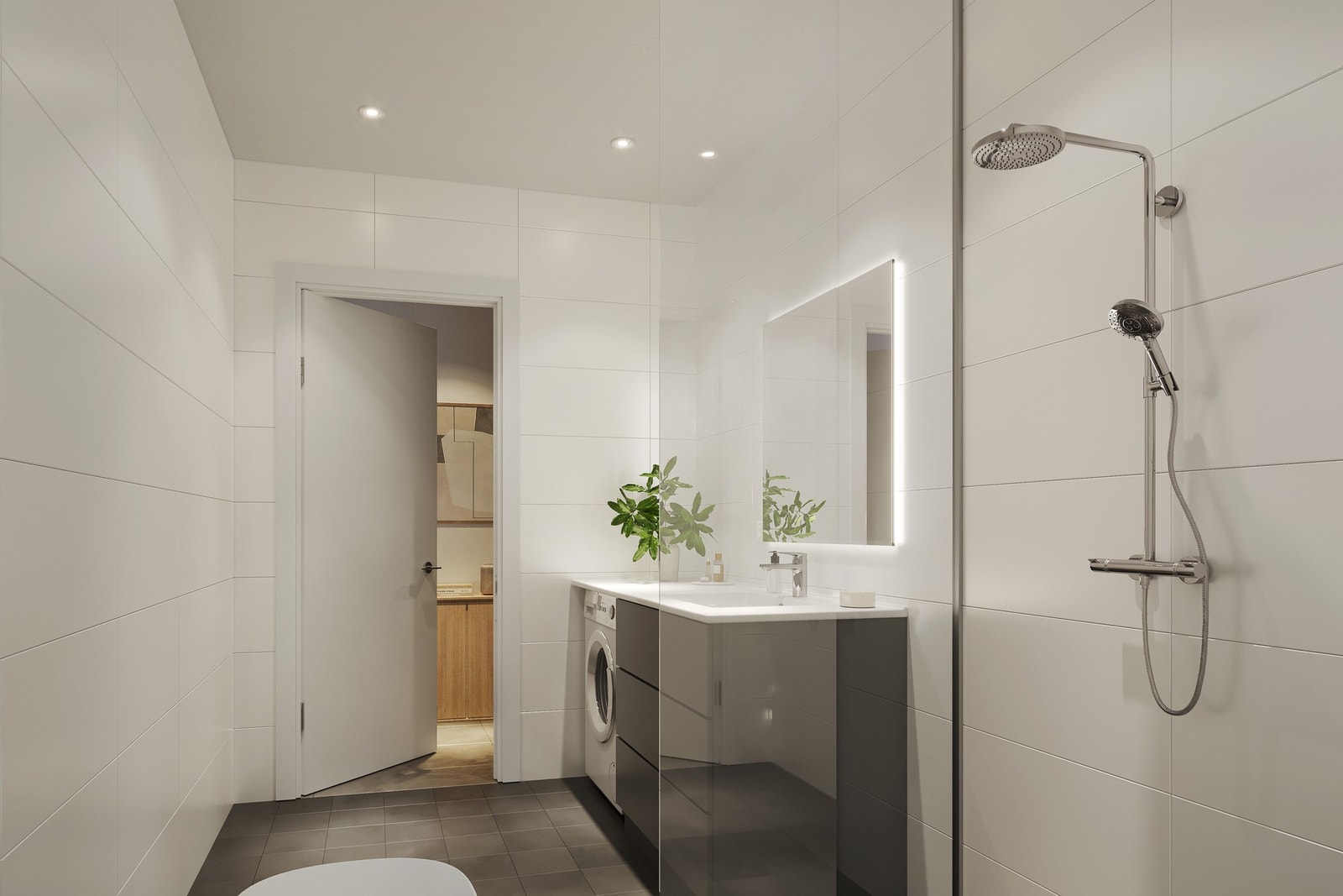 Delikat, oppgradert bad & praktisk vaskerom. Illustrasjon. Galleribilde