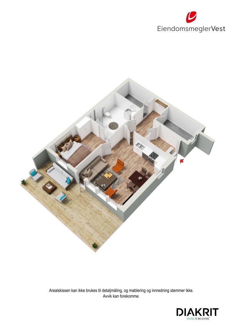 3D plantegning av leiligheten. Galleribilde