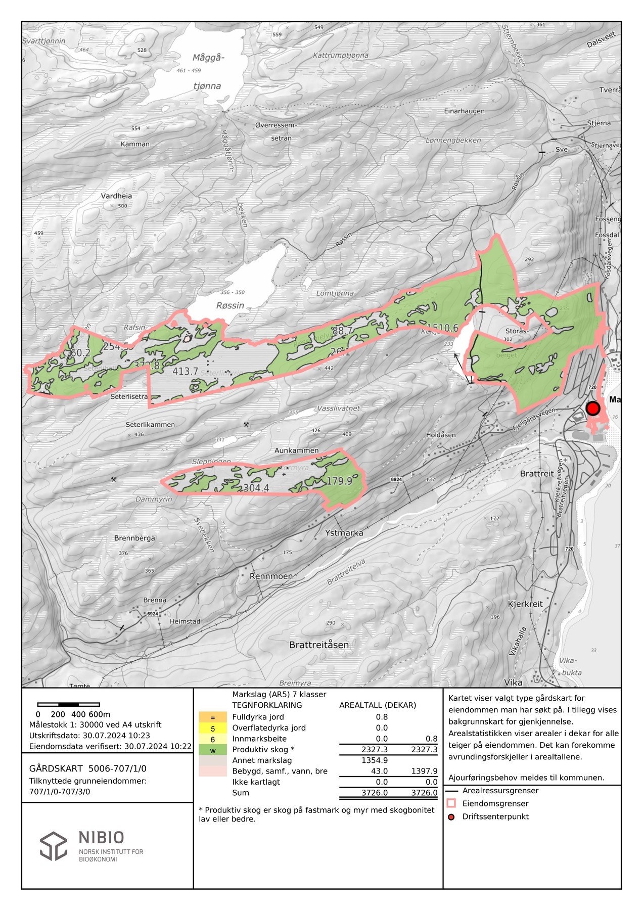 Totalareal 3 726 dekar. Galleribilde