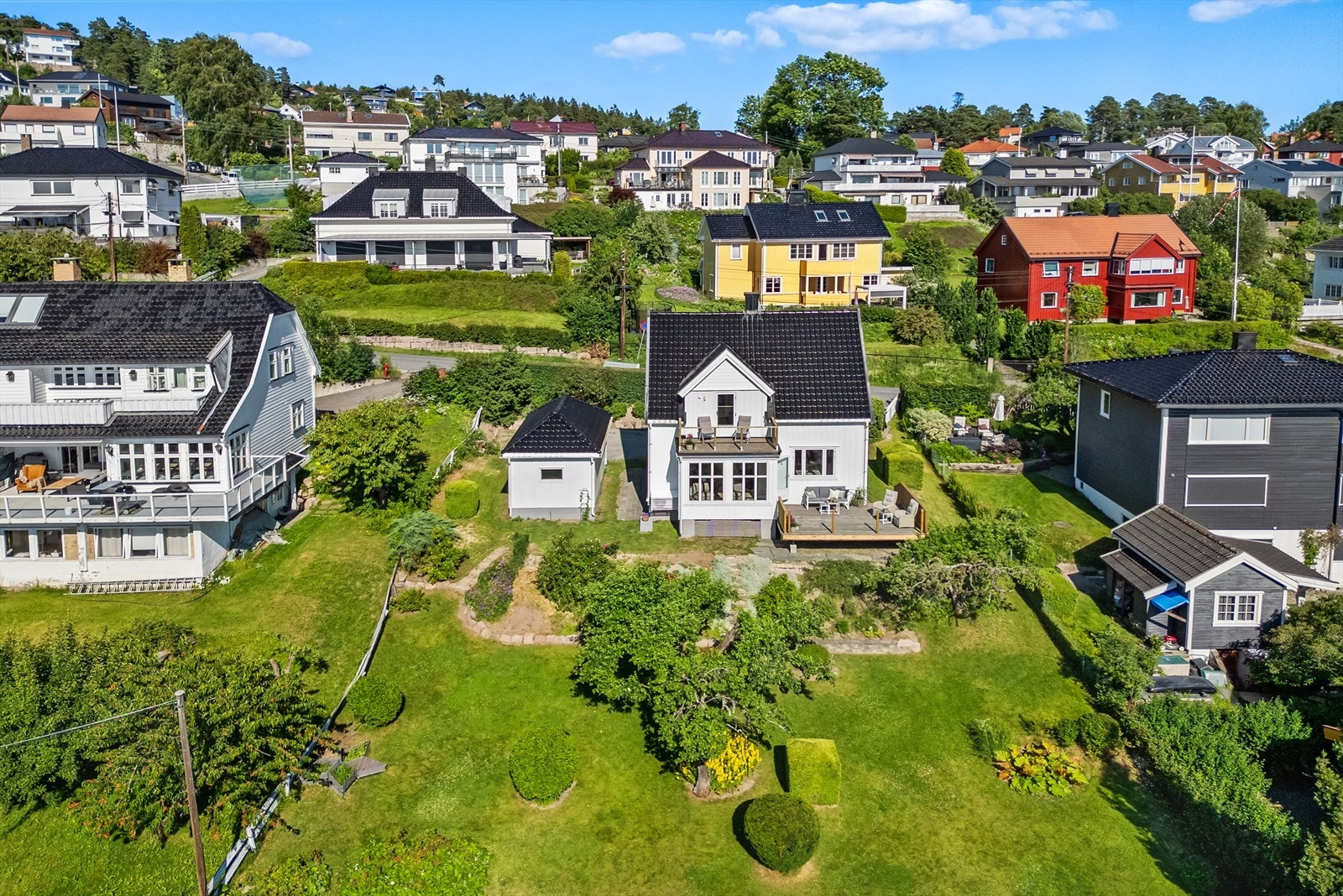 Boligen ligger optimalt plassert på tomten som gir en romslig og funksjonell hage Galleribilde