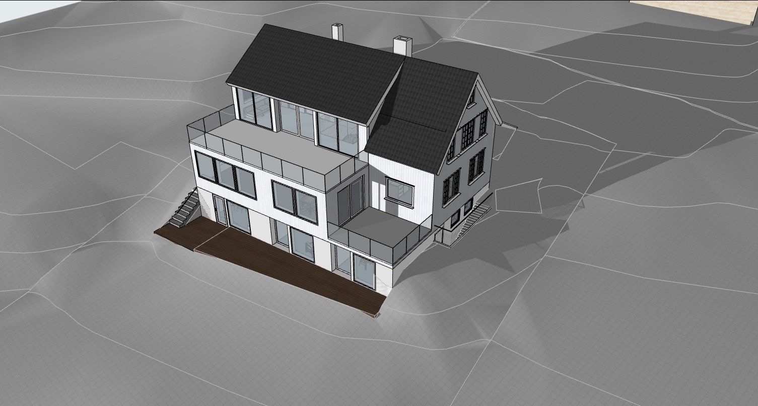 Det foreligger godkjent rammetillatelse for utbygging av eksisterende bolig og oppsett av ny dobbelgarasje. Rammetillatelse ble gitt 20.11.2023 Galleribilde