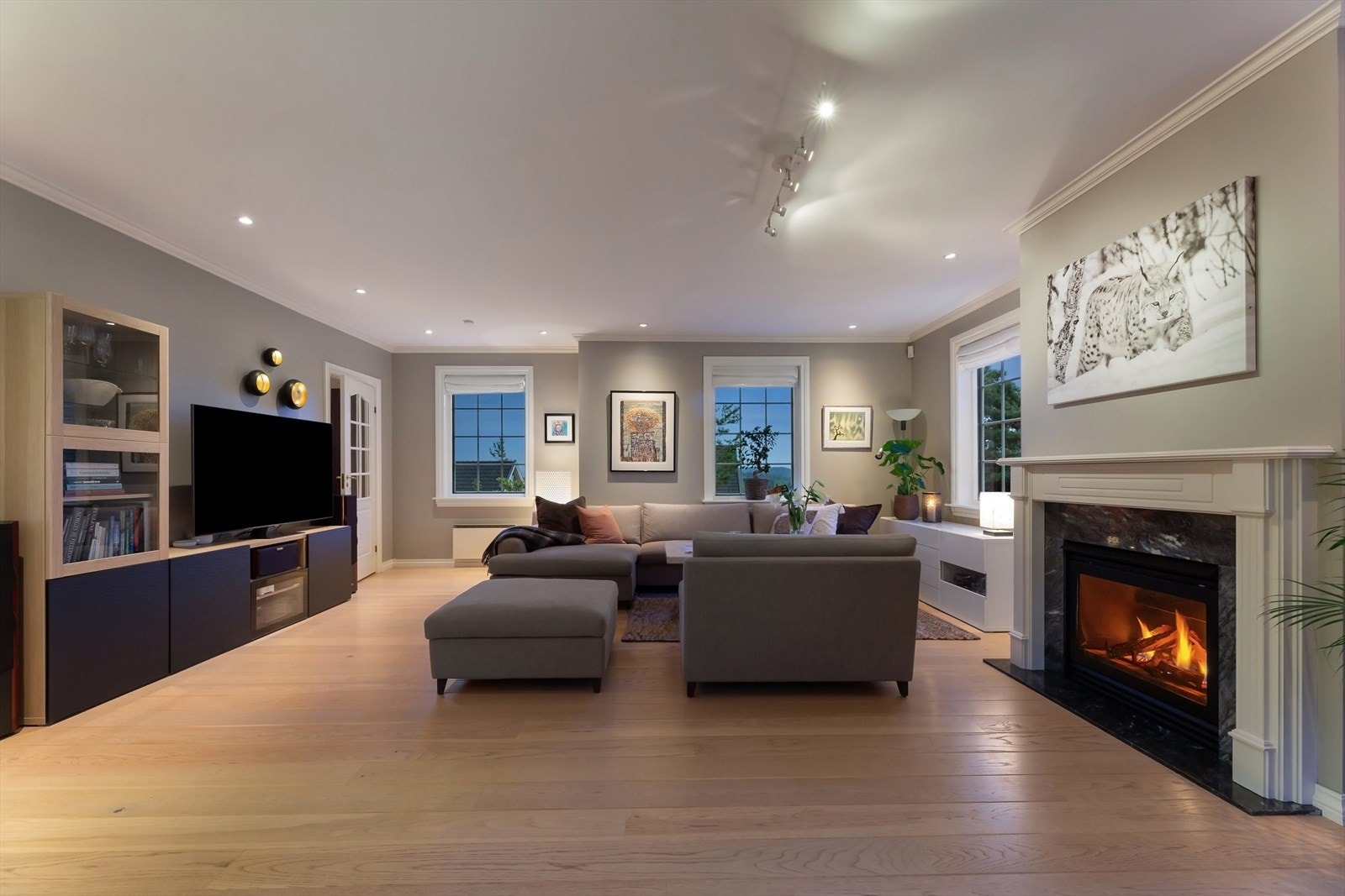 Sentralt i rommet er det montert en stor og lekker gasspeis, som fort blir rommets samlingspunkt på de mørke, kalde dagene. Galleribilde