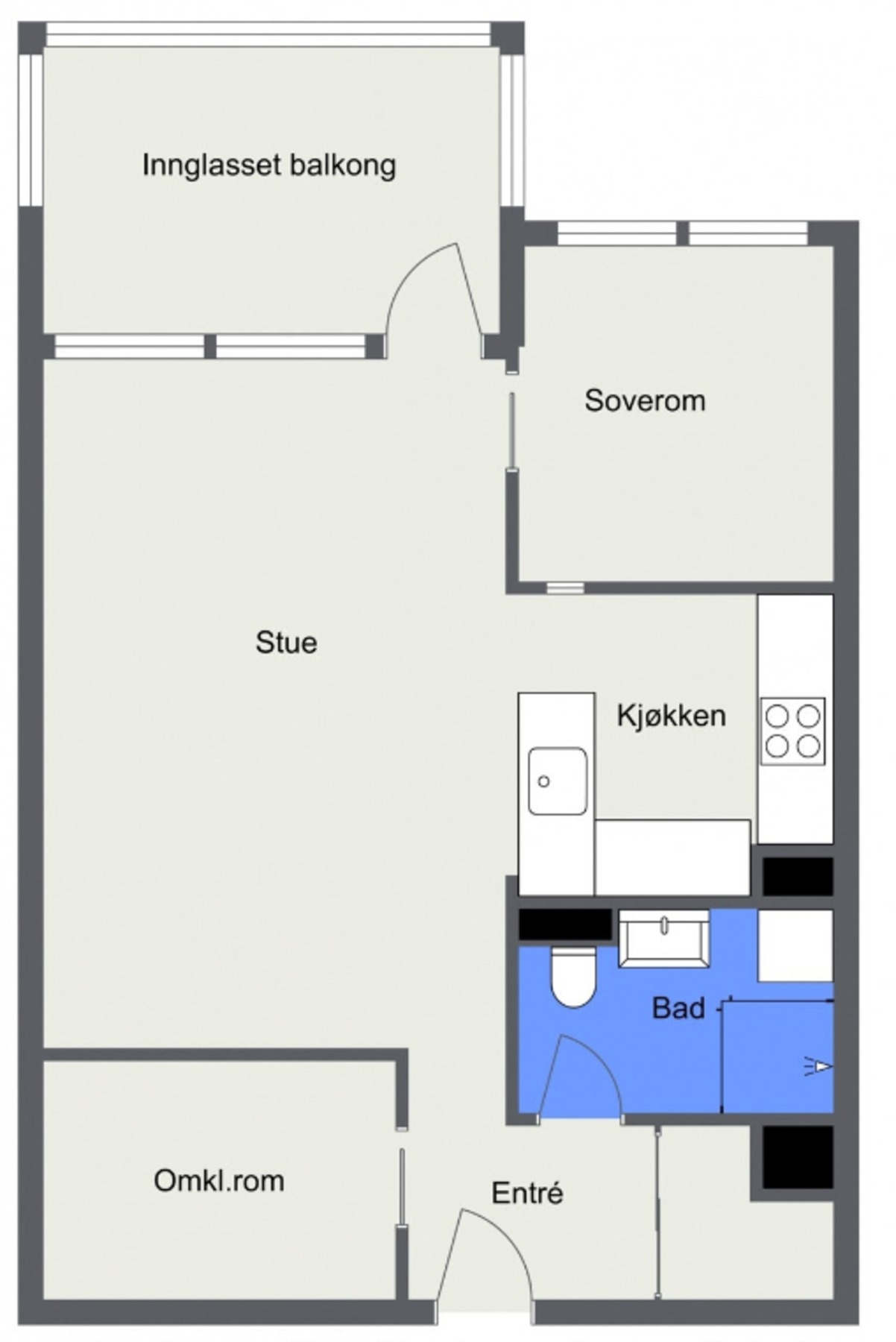 Alternativ planløsning med soverom hvor det i dag er spisebord. Galleribilde