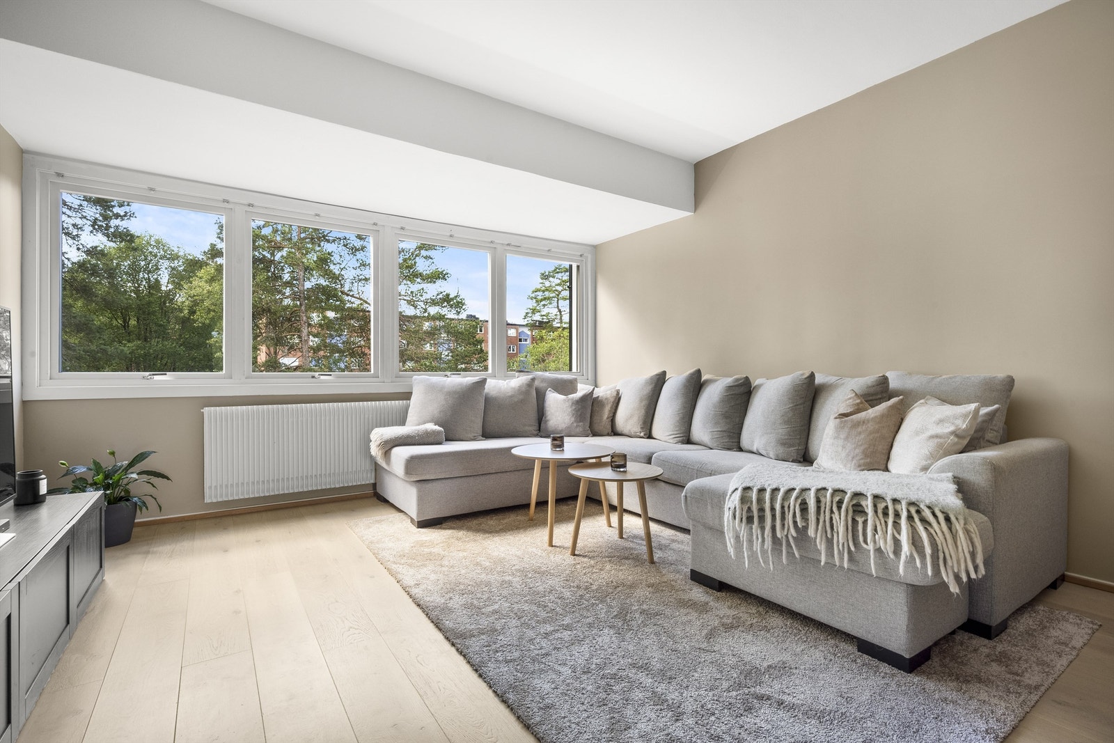 Leiligheten er malt i tidsriktige og moderne farger. Galleribilde