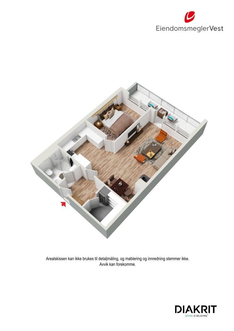 3D plantegning av leiligheten. Galleribilde