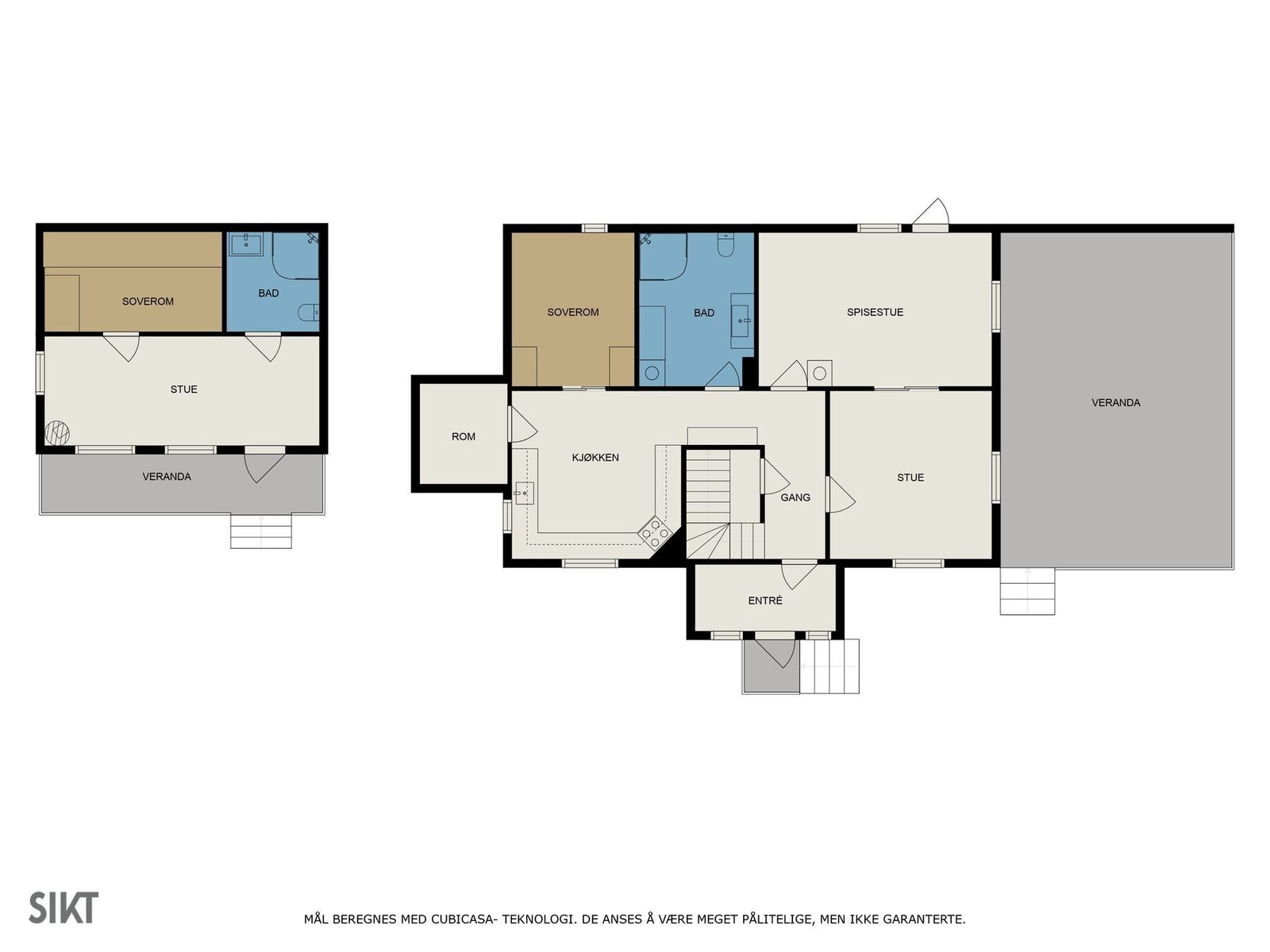 Plantegning - 1.etasje (til høyre) og badstuehus (til venstre). Galleribilde