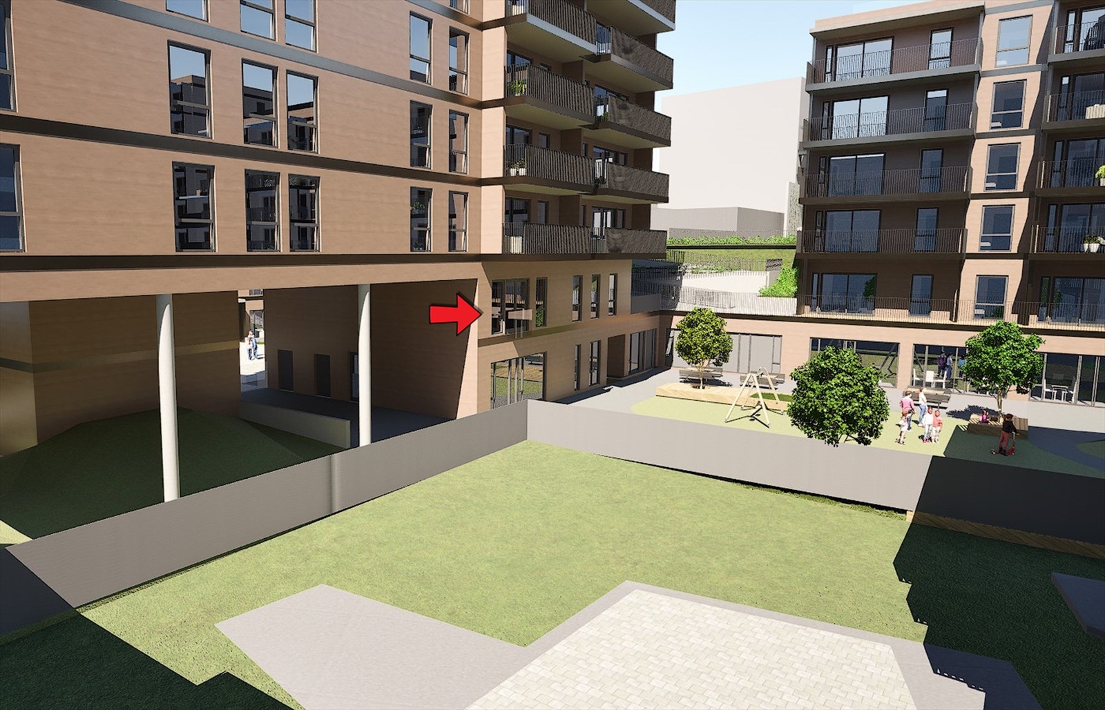 Fasade - Hentet fra simulator og er kun ment som illustrasjon - Leiligheten ligger ut mot barnehage Galleribilde