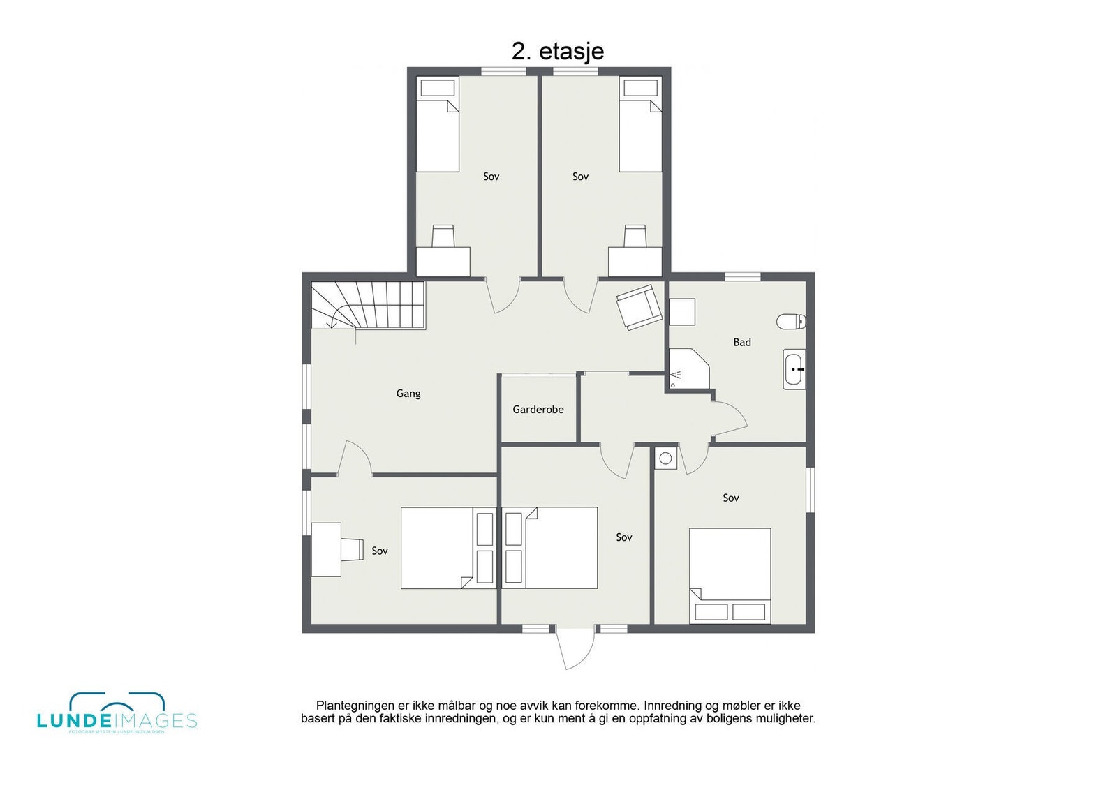 Plantegning 2. etasje - ikke målbar - 2. etasje har et BRA-i på 83 kvm. Galleribilde