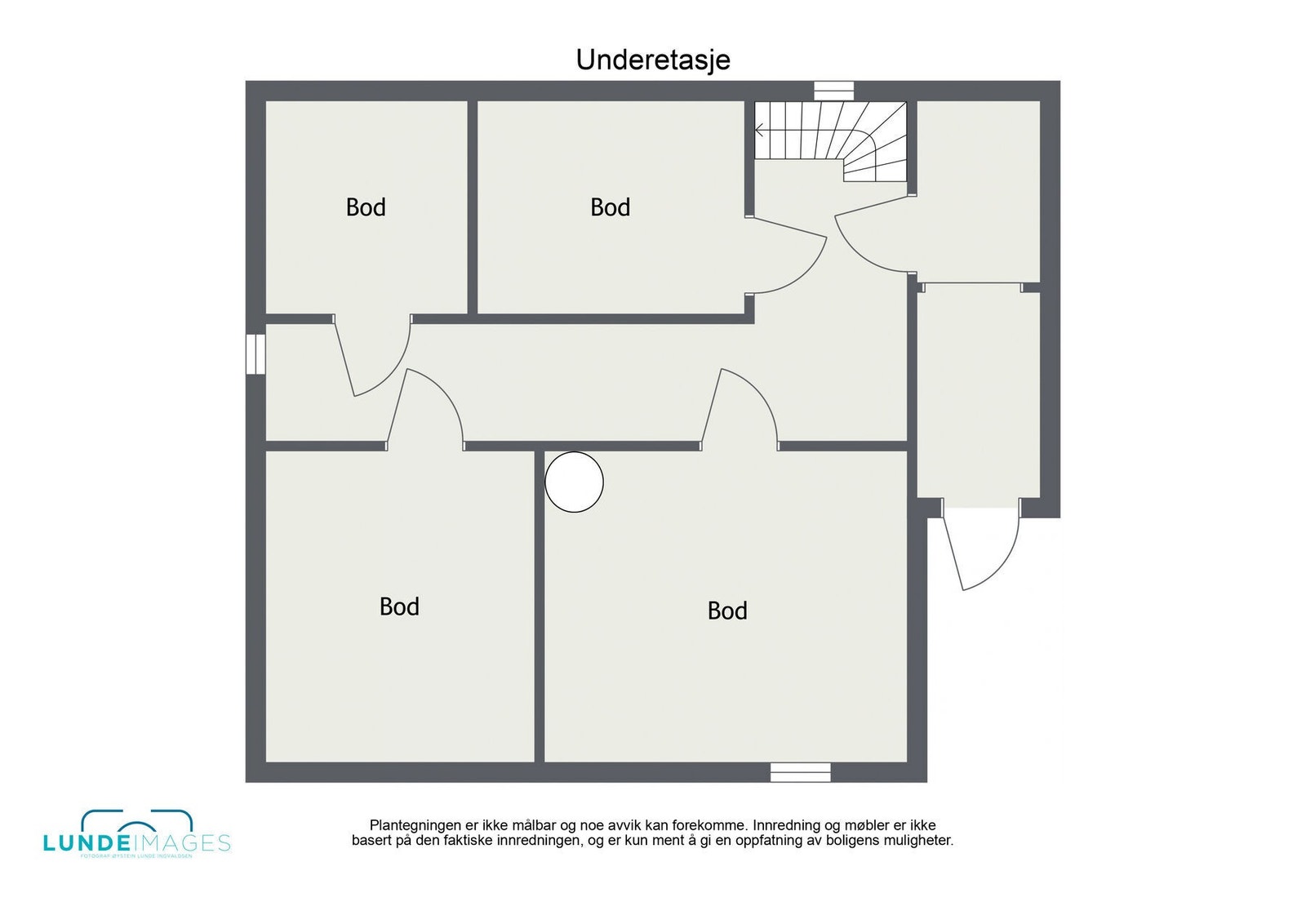 Plantegning underetasje - ikke målbar - underetasjen har et BRA-i på 46 kvm. Galleribilde