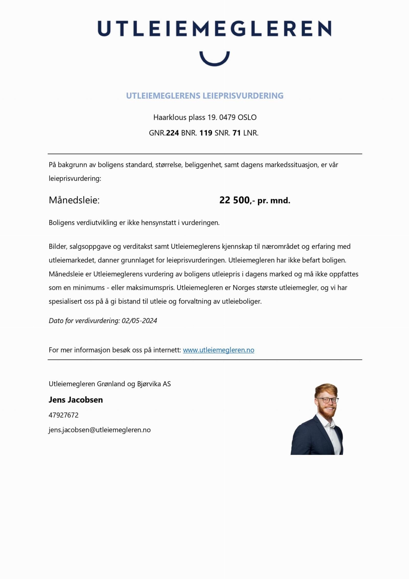 Boligen er et godt utleieobjekt. Utleiemegleren har estimert en månedlig utleiepris på ca. 22 500,-. Galleribilde