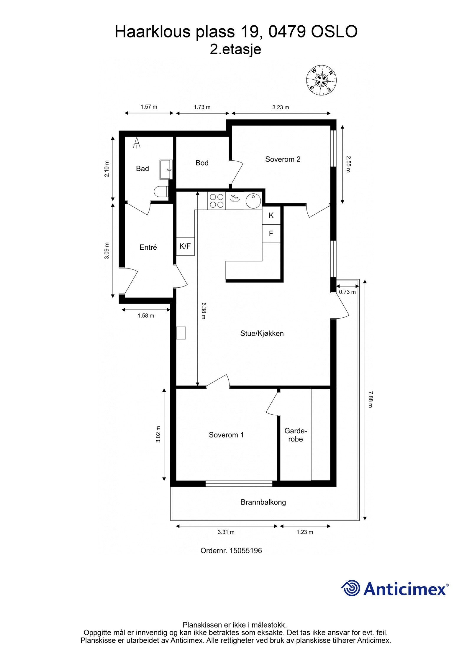 Plantegning med mål. Galleribilde