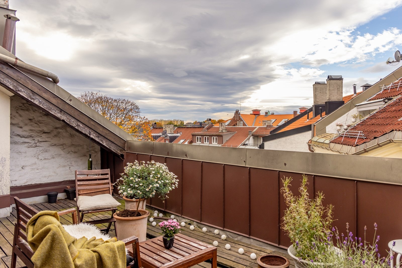 Borettslaget har en stor, felles takterrasse med hyggelig utsyn over kvartalets frodige gårdsrom samt mot byens tak. Galleribilde