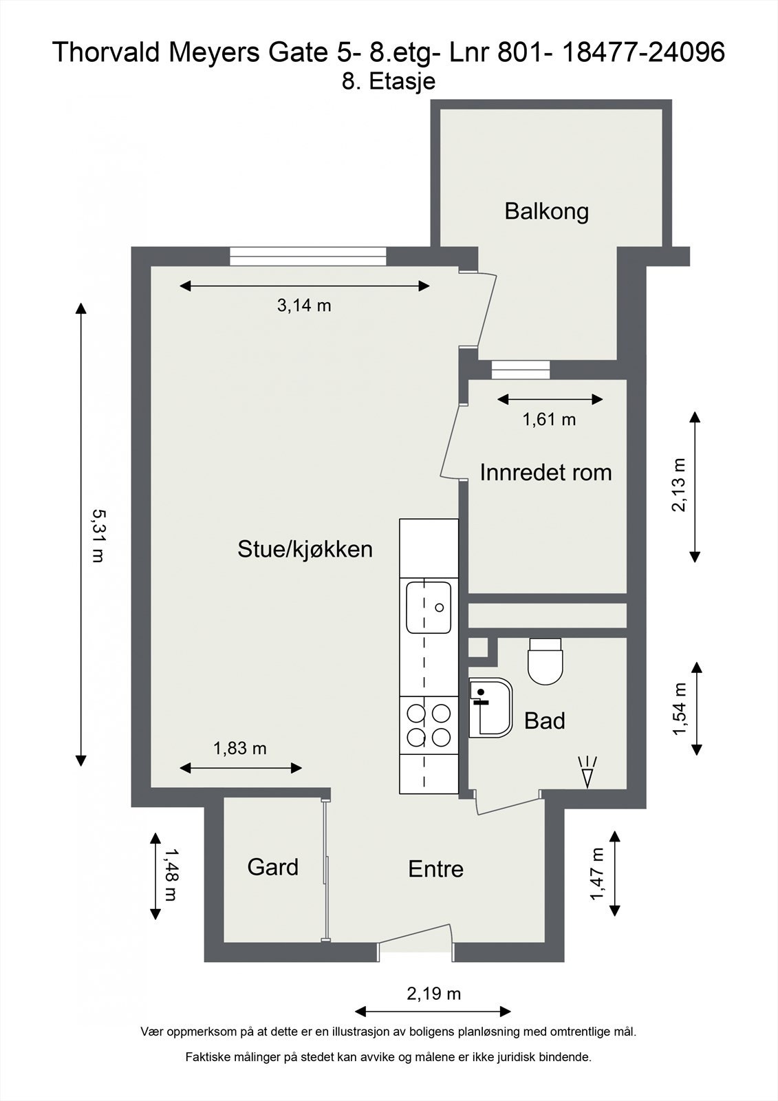 Floorplan letterhead - Thorvald Meyers Gate 5- 8.etg- Lnr 801- 18477-24096 - 8. Etasje - 2D Floor Plan.jpg Galleribilde