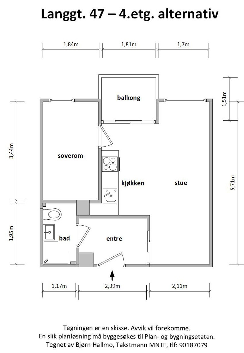 - Alternativ plantegning som 2-roms - Galleribilde