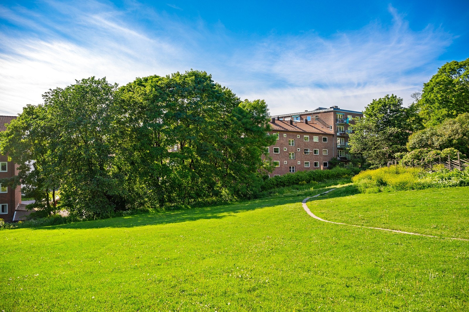Leiligheten har umiddelbar nærhet til parken hvor du har flotte grøntområder, sittegrupper og turstier. Galleribilde