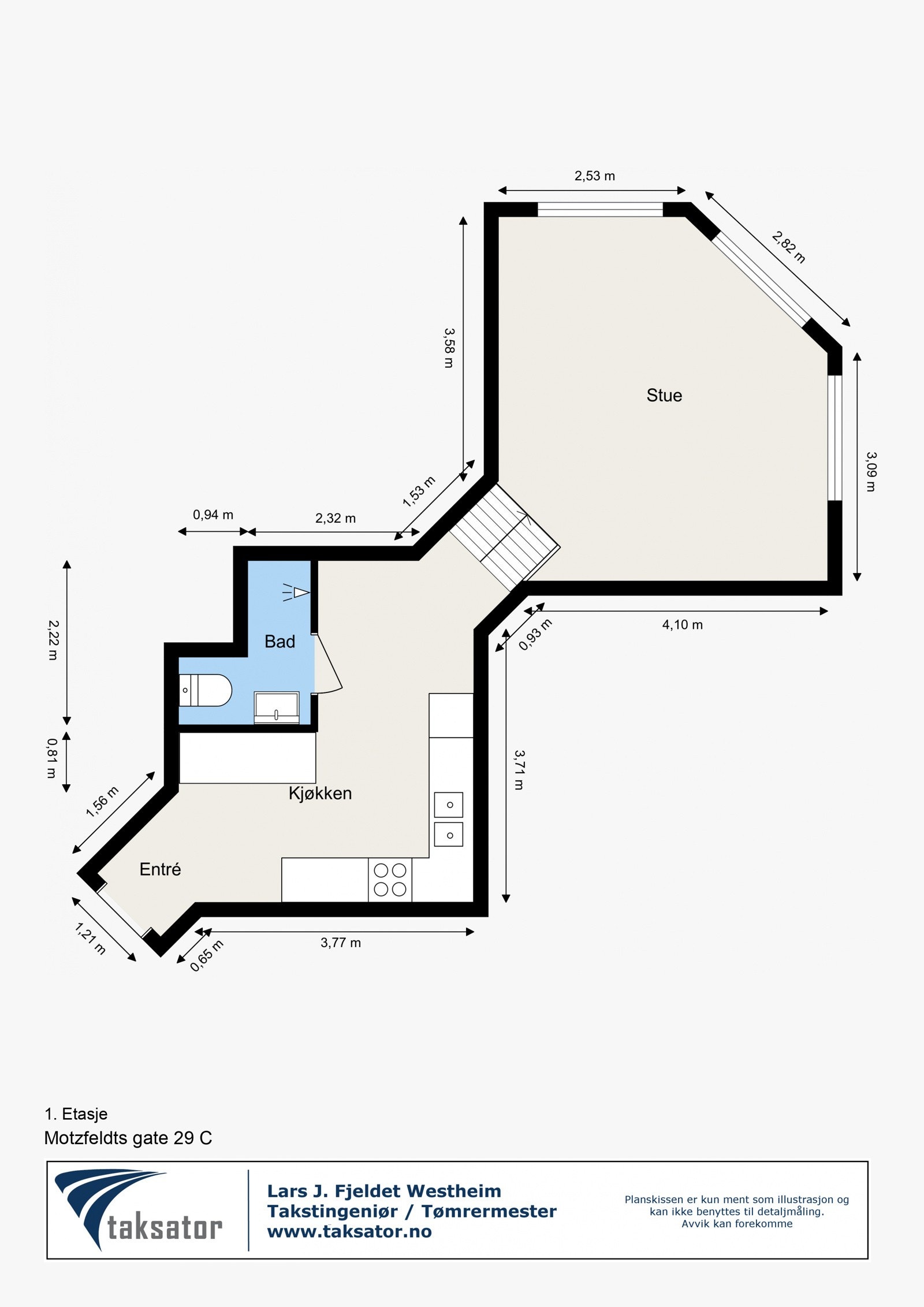 Plantegning med mål. Galleribilde