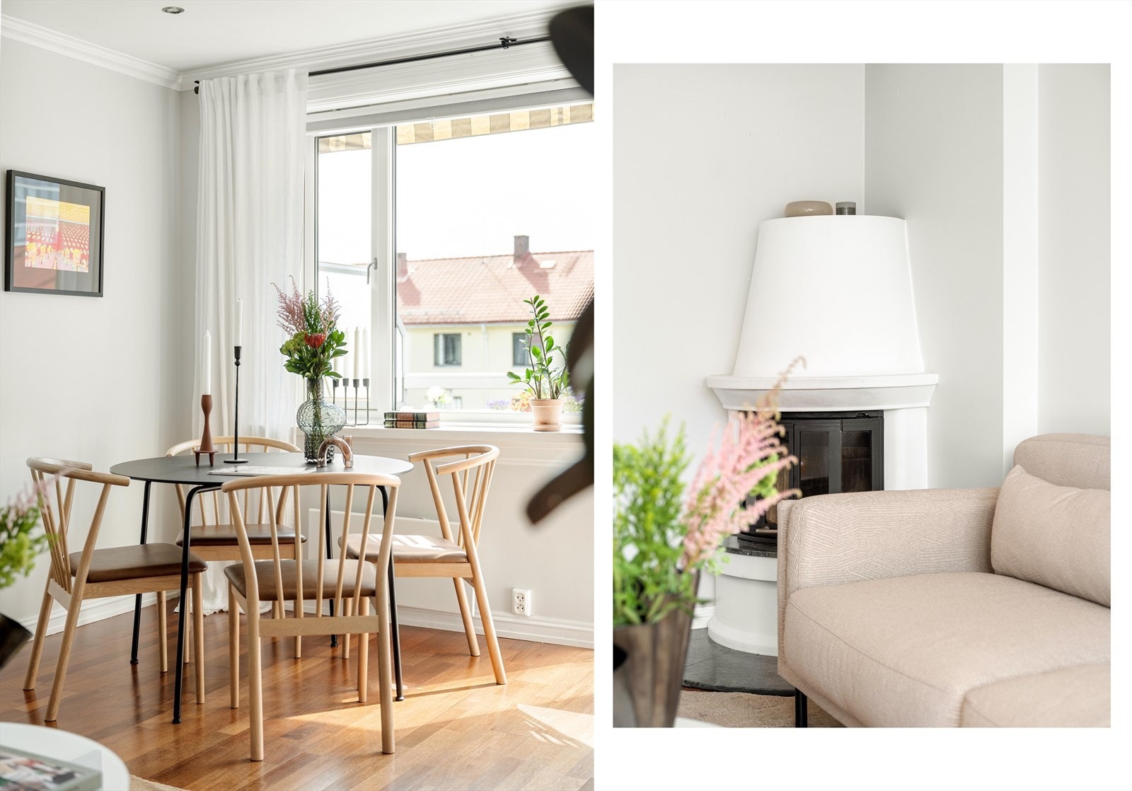 Peisen er en fin detalj i rommet og gir ekstra varme når det trengs. Galleribilde