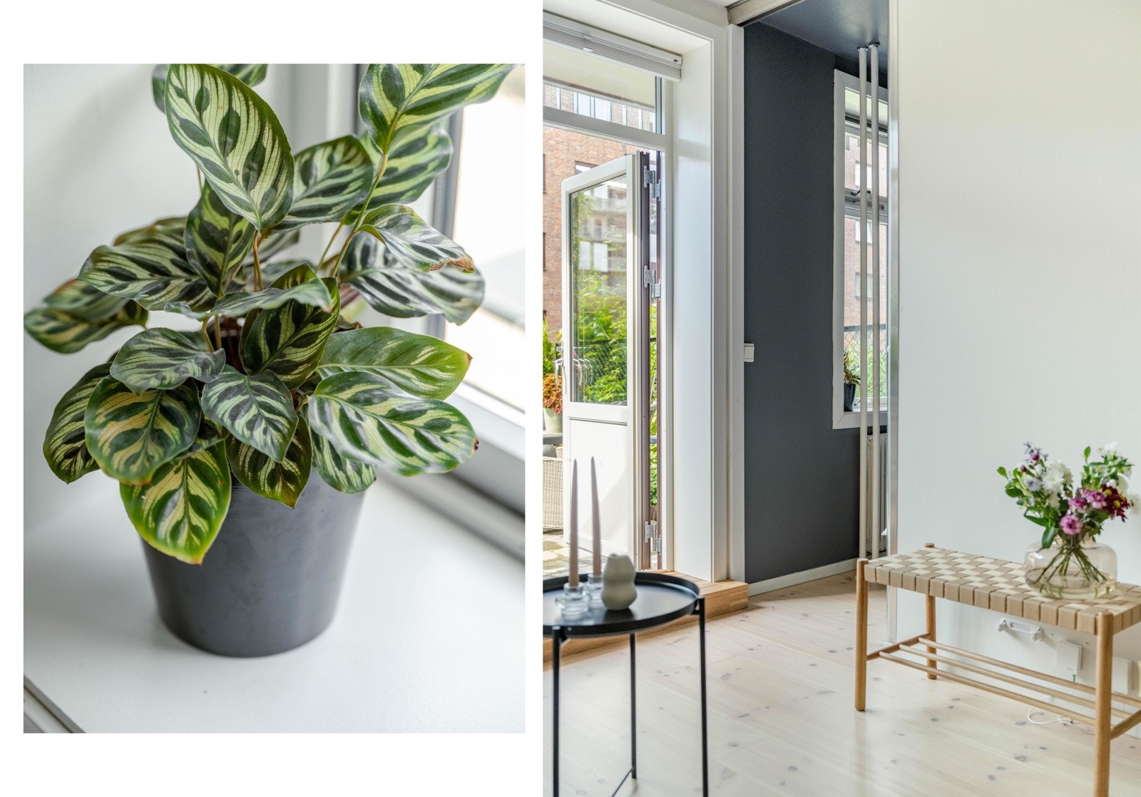 Lyset strømmer fint mellom rommene med store generøse vindusflater, samt med skyvedør som strekker seg helt opp til taket. Galleribilde