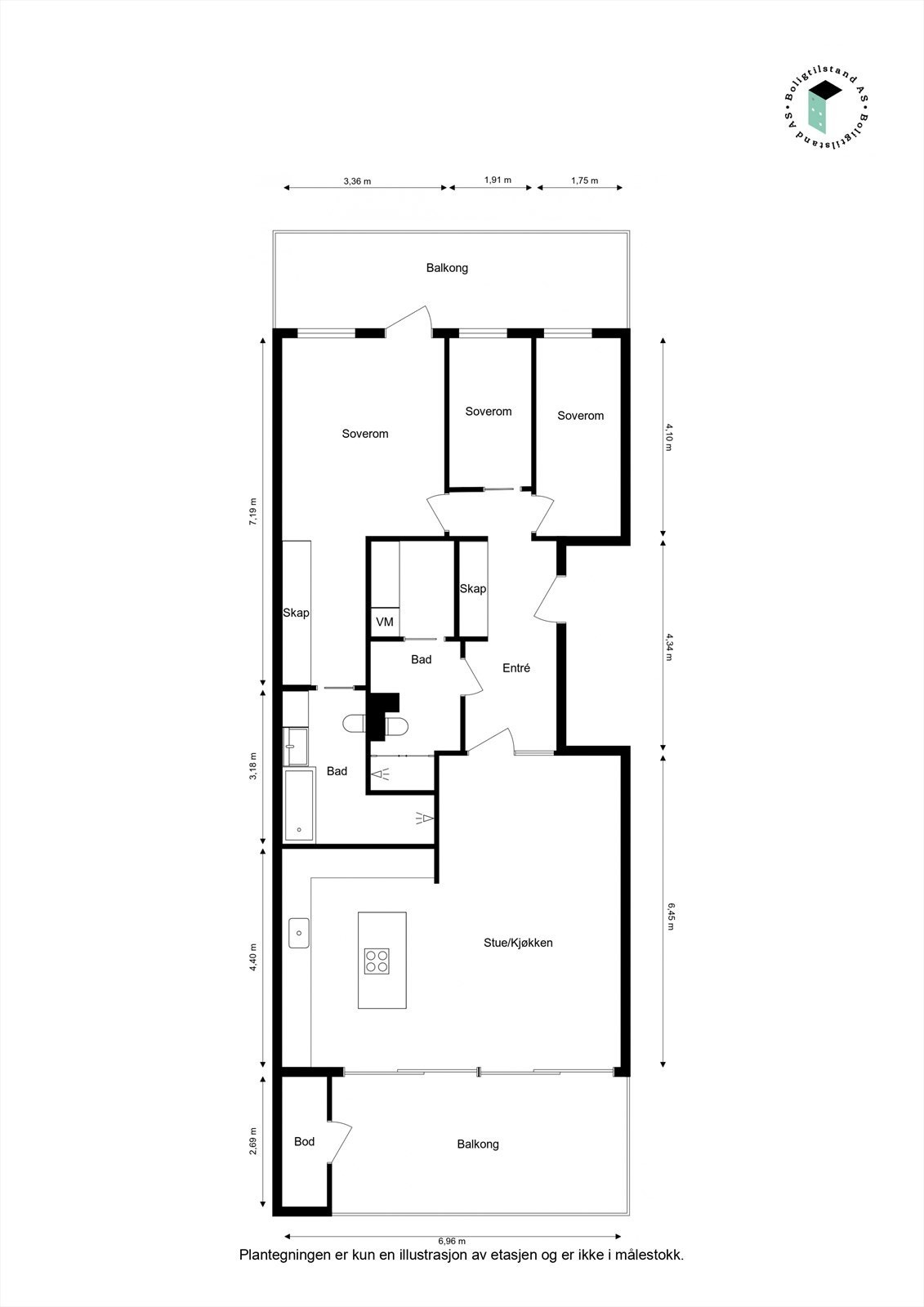 Boligen har en attraktiv planløsning med god rominndeling Galleribilde