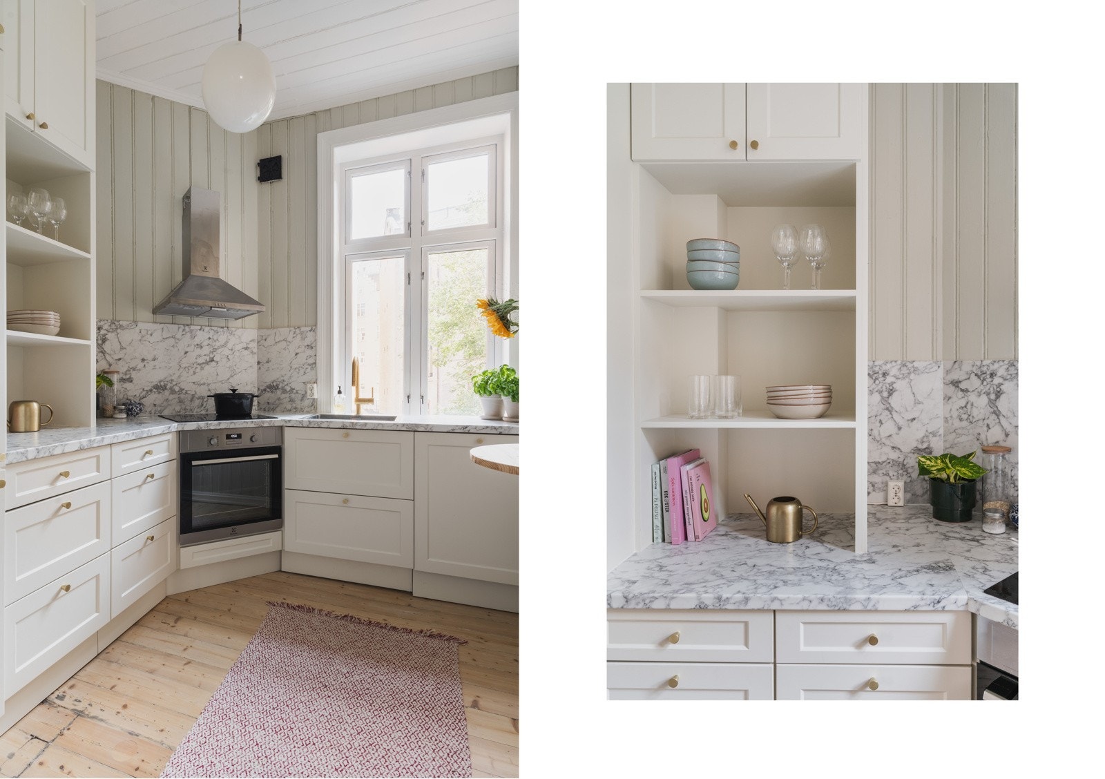 En lekker kombinasjon av farge- og materialvalg på kjøkkenet. Galleribilde