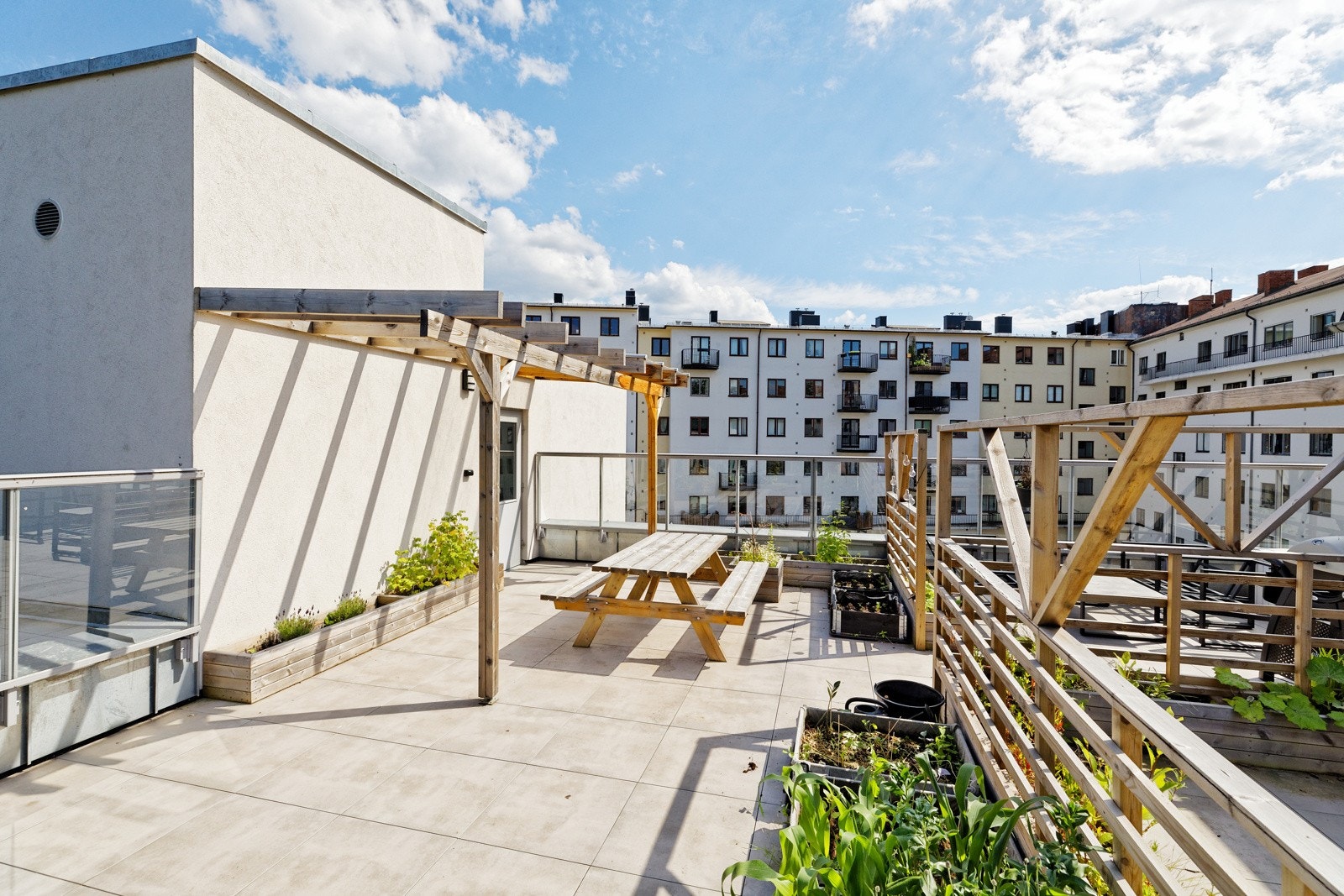 Sameiet byr på fantastiske fellesarealer, som takterasse med sittegrupper Galleribilde