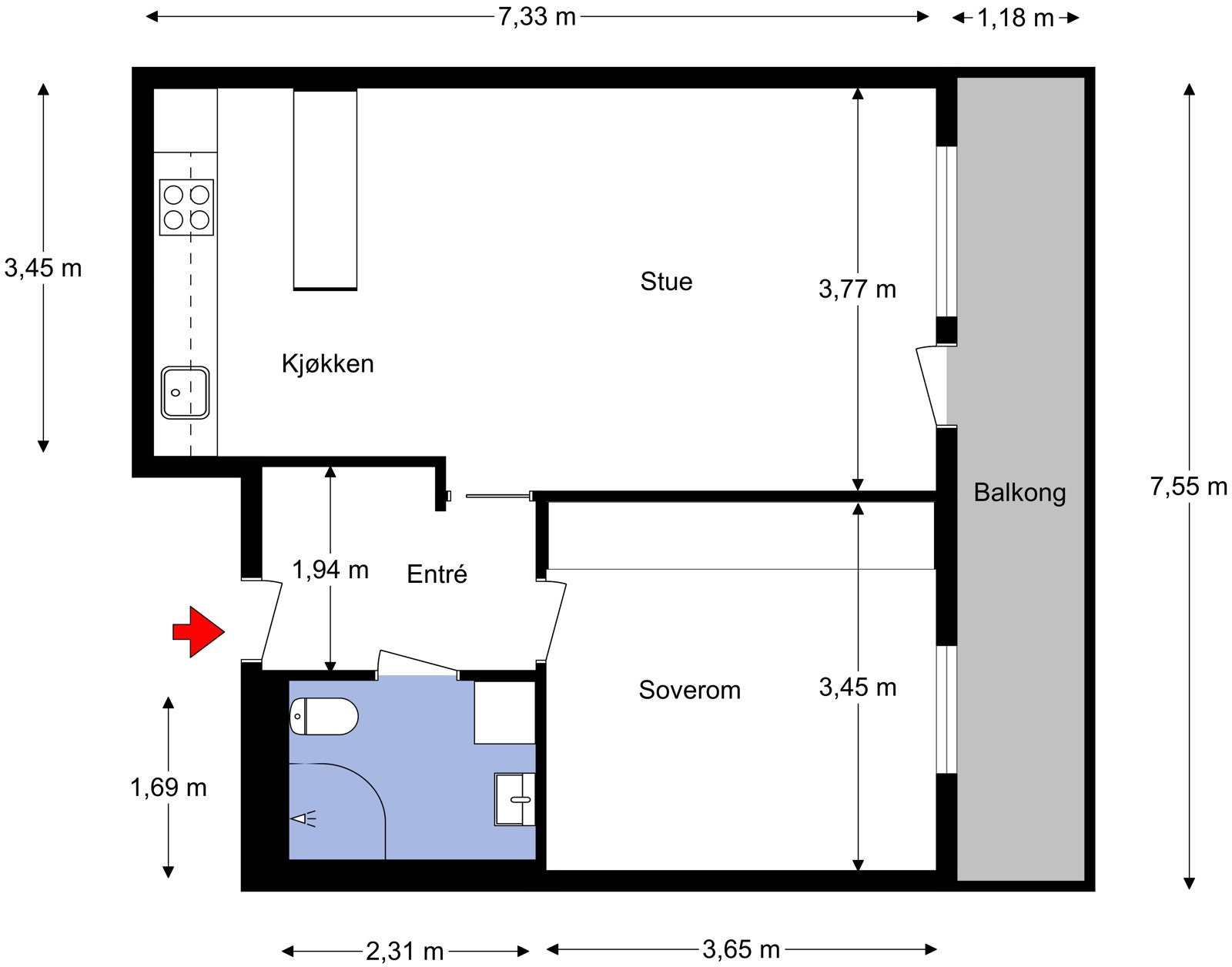 Trondheimsveien 2F - plantegning. Galleribilde