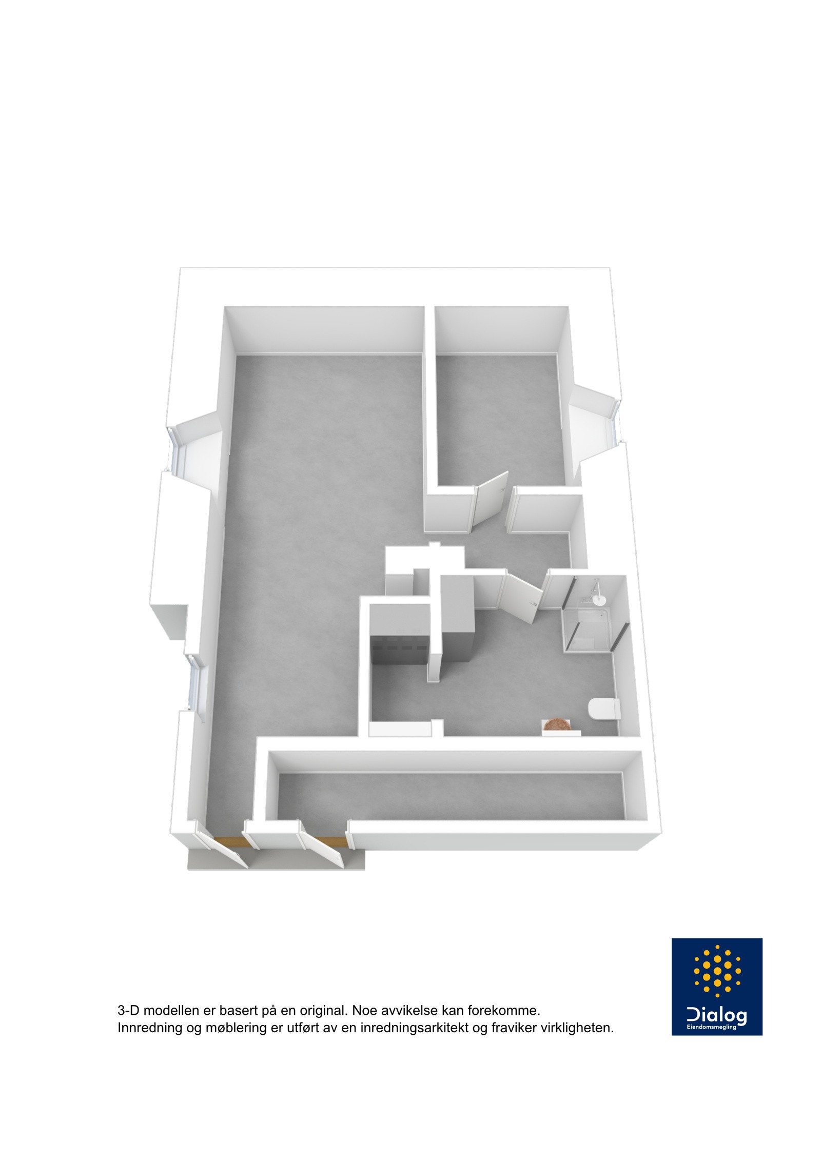 Enebolig totalrenovert: 3D planillustrasjon innredet kjelleretasje med separat inngang: P-rom/BRA: 40/48 kvm. (etasjen er ikke byggesøkt eller godkjent for varig opphold) Galleribilde