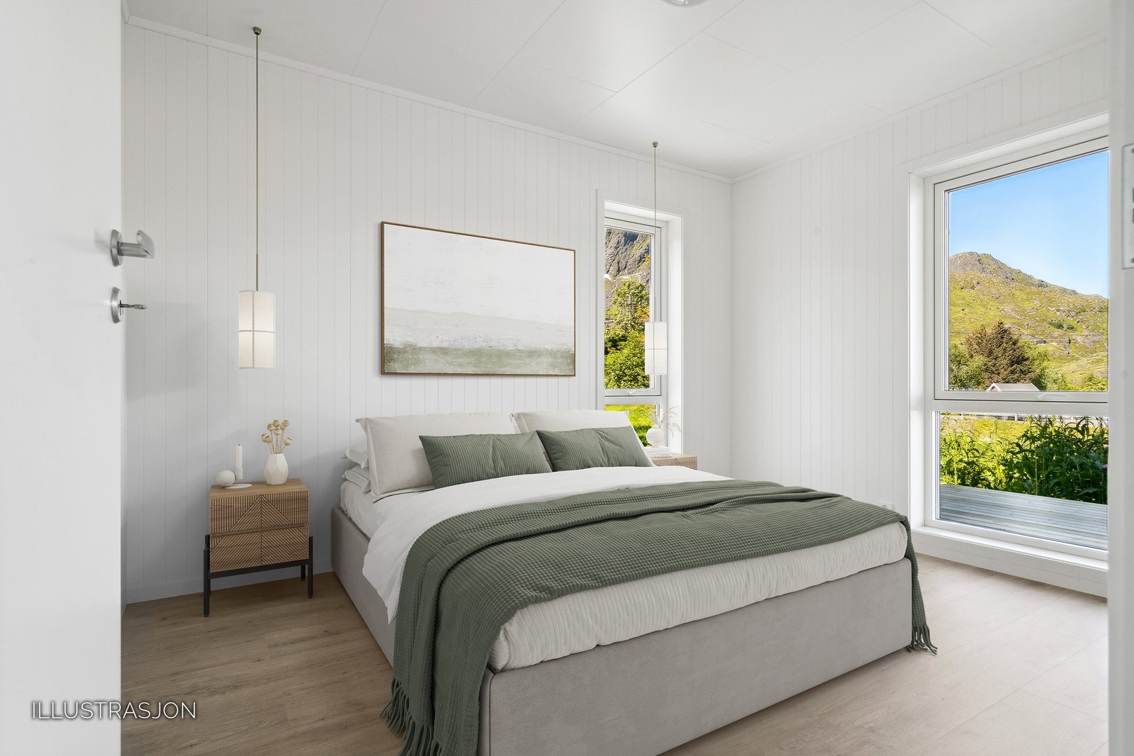 Soverom av god størrelse. Illustrerte møbler. Galleribilde