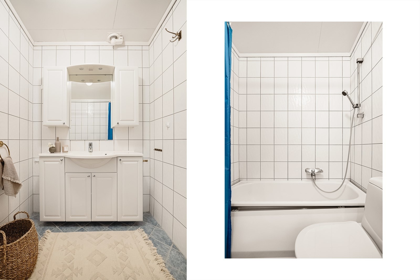 Huset inneholder to flislagte bad med varmekabler, som er plassert vegg i vegg i første etasje. Galleribilde