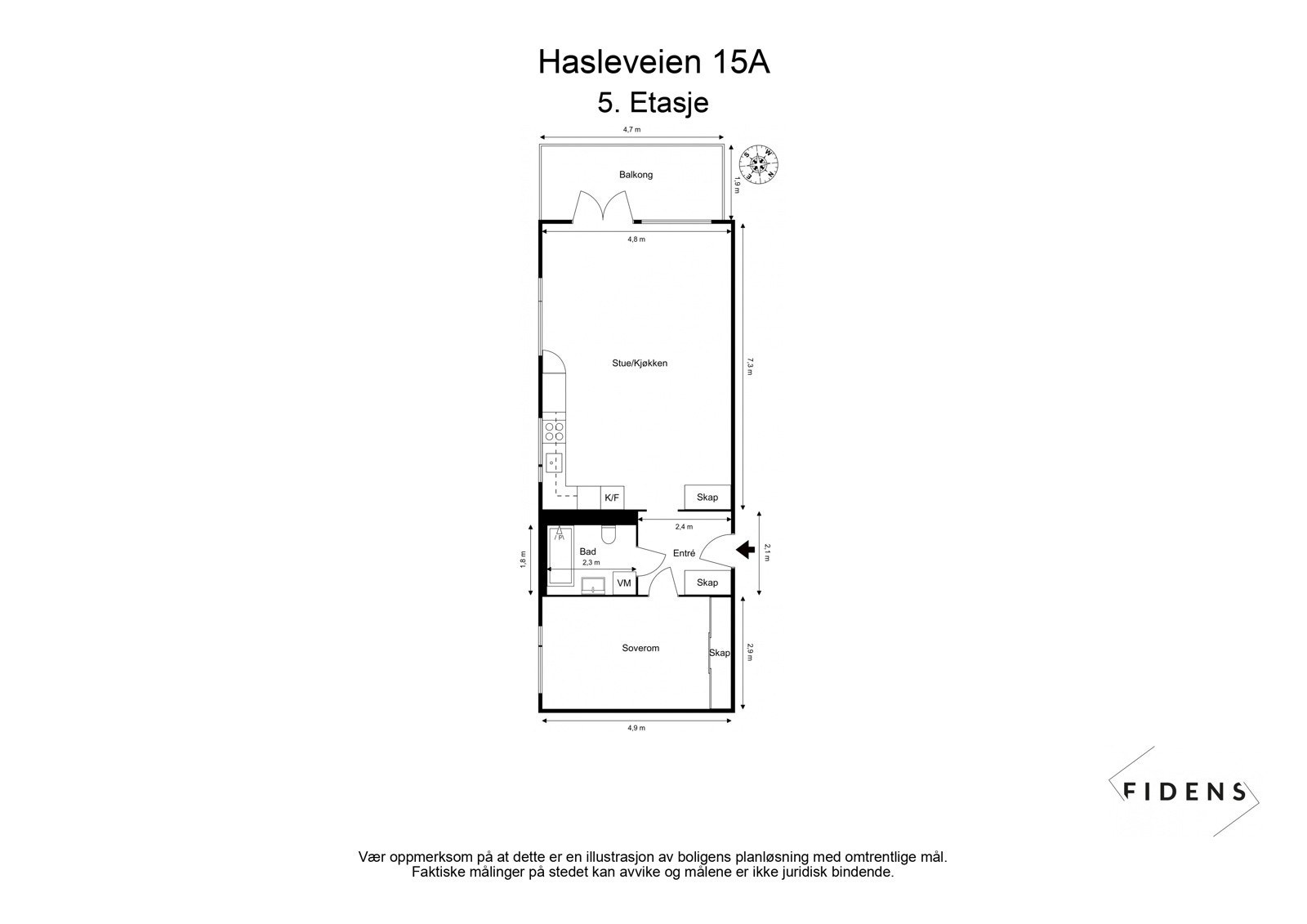 Floorplan letterhead - Hasleveien 15A - 5. Etasje - 2D Floor Plan Galleribilde