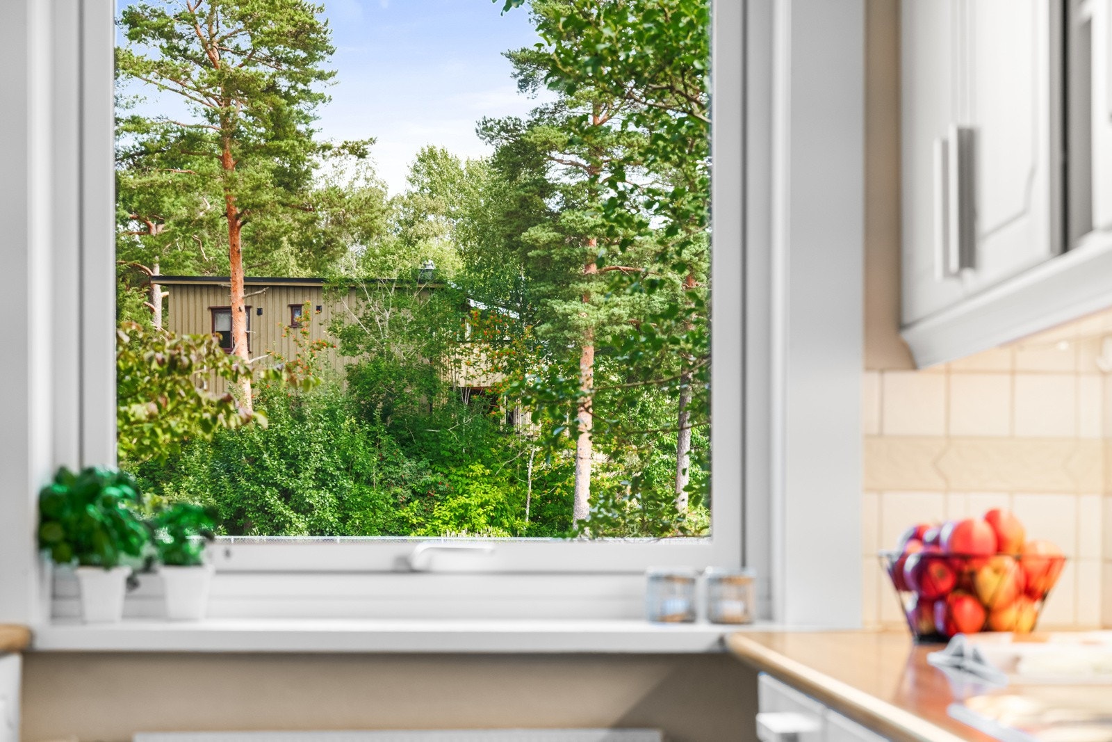 Fra kjøkkenvinduet ser du inngangen til Østmarka med flotte lysløyper ca. 5 minutters gange fra boligen. Galleribilde