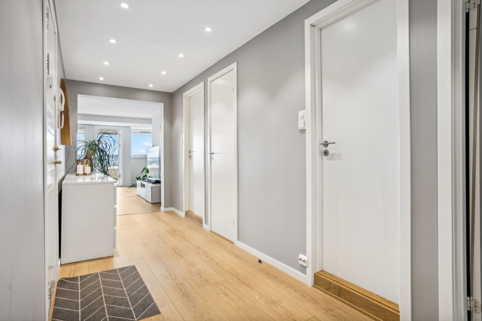 Fra felles trappeoppgang kommer du inn i en innbydende entré med porttelefon og plass til oppheng av yttertøy. Galleribilde