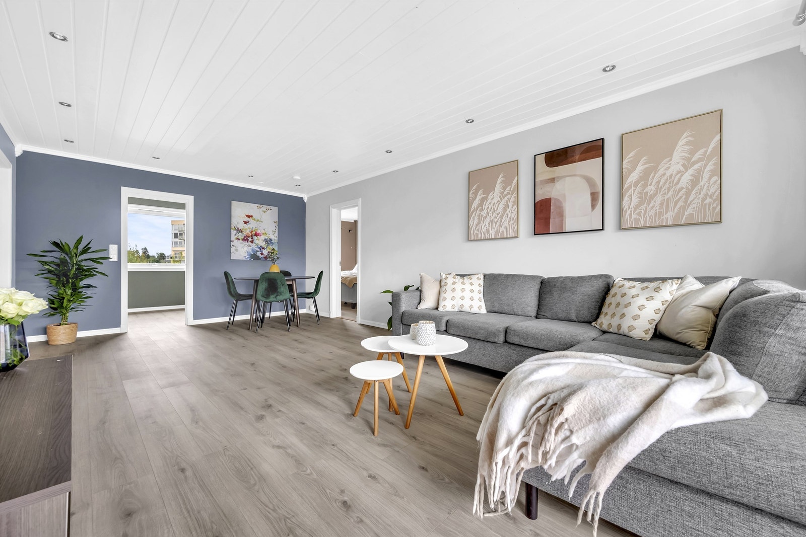 Stuen er romslig og det er plass til både sofagruppe og spisestue-møblement. Galleribilde