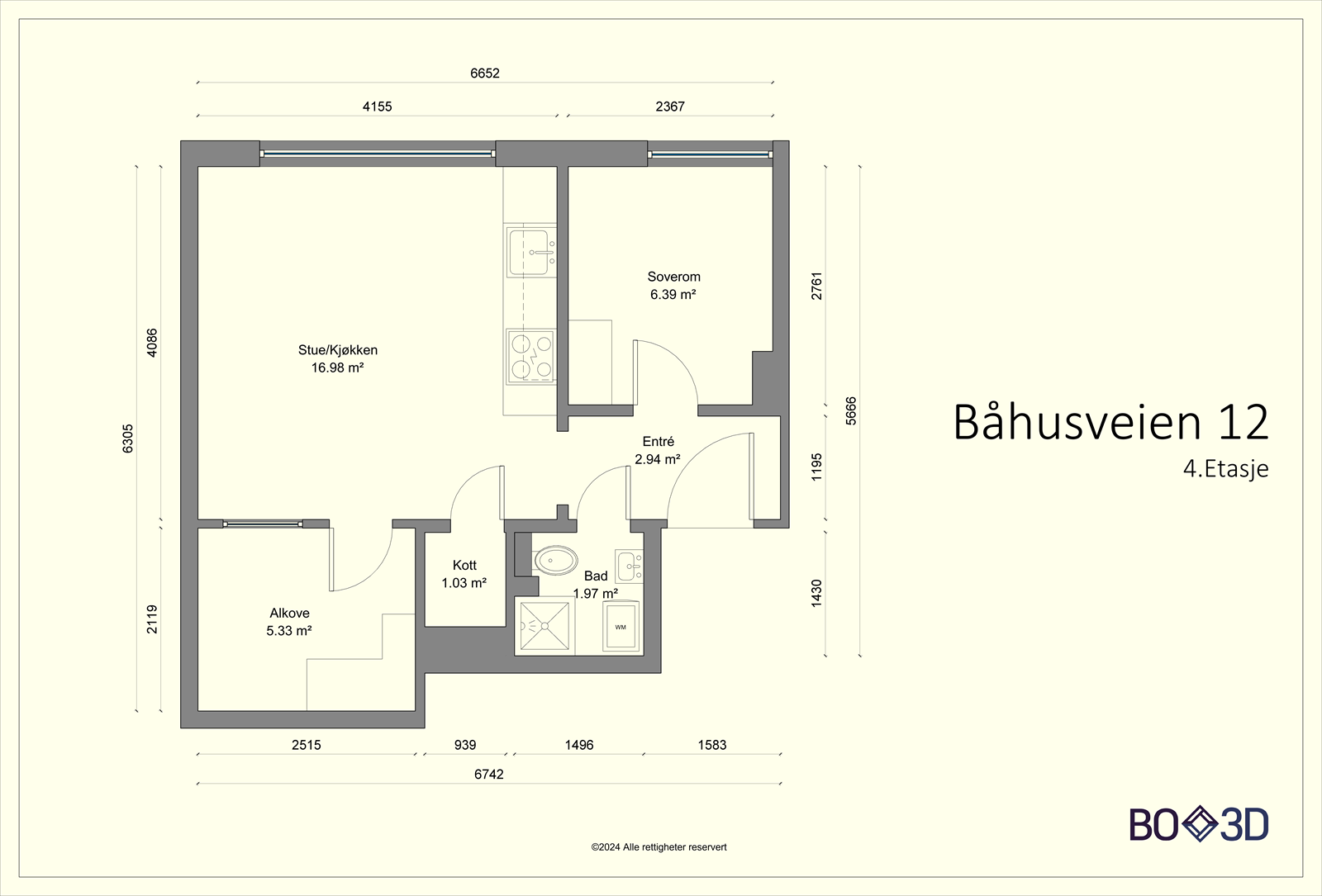 Målsatt plantegning. Galleribilde