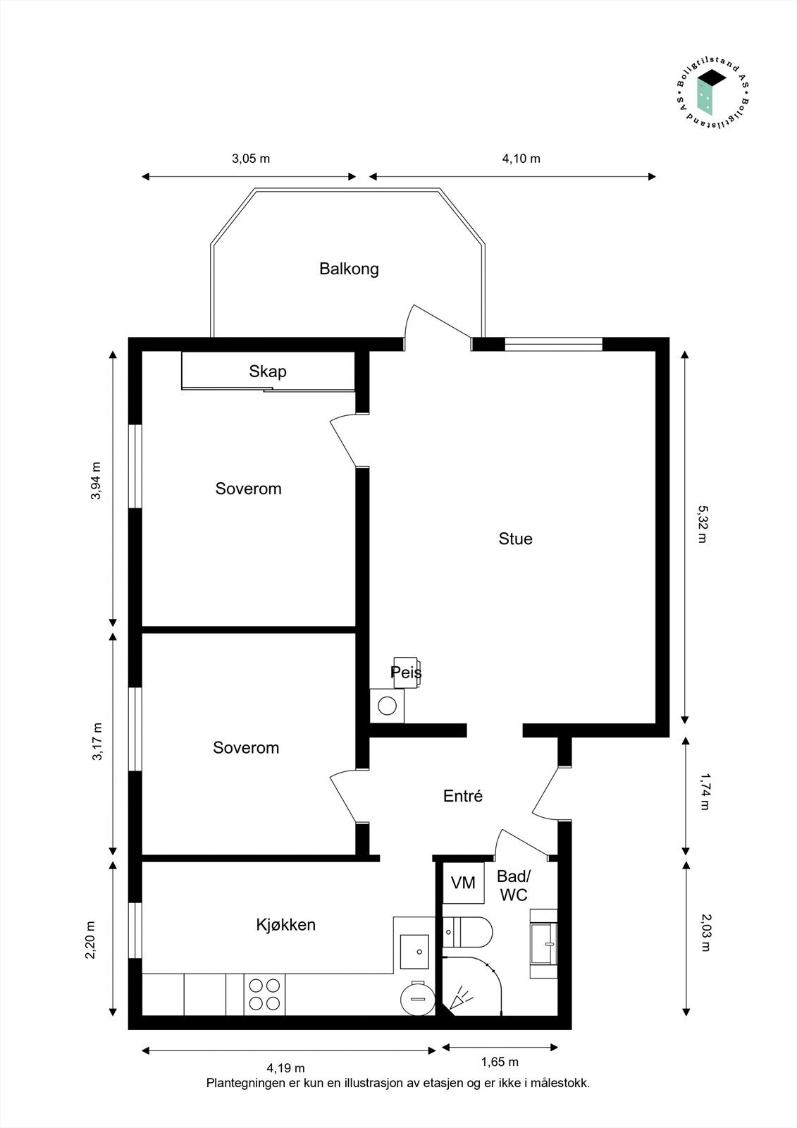 Målsatt plantegning. Galleribilde