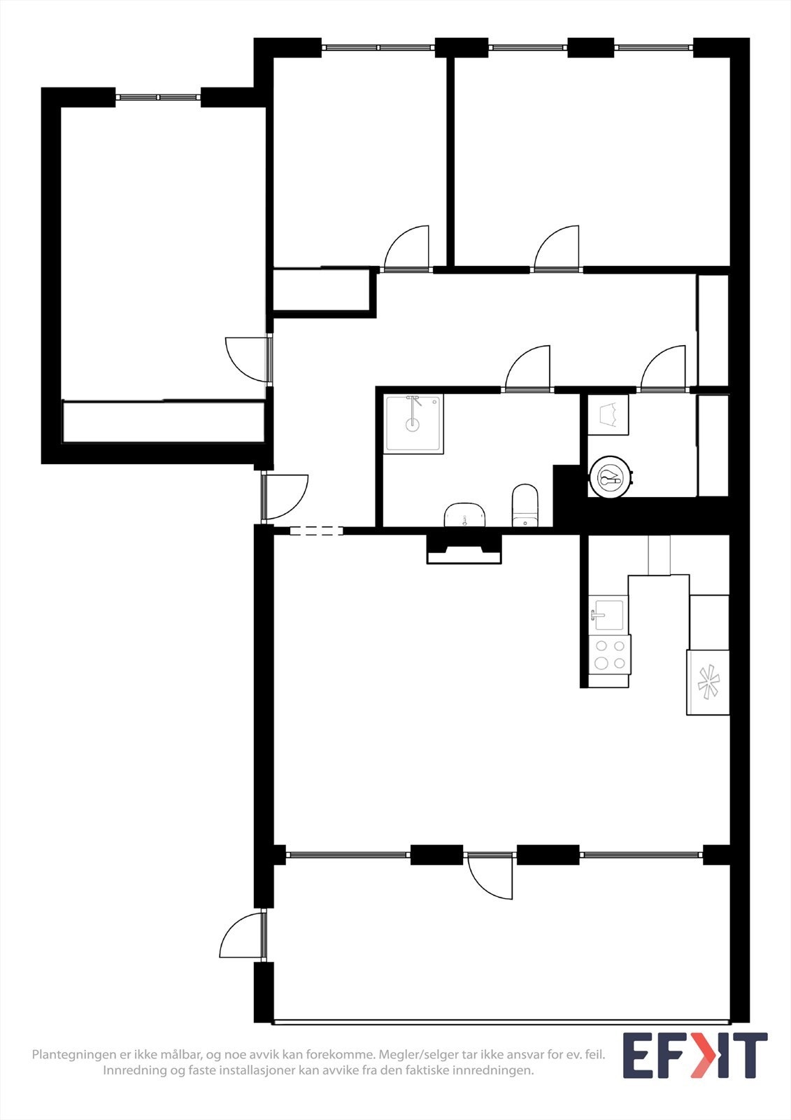 Plantegning av leiligheten som viser romslig layout Galleribilde