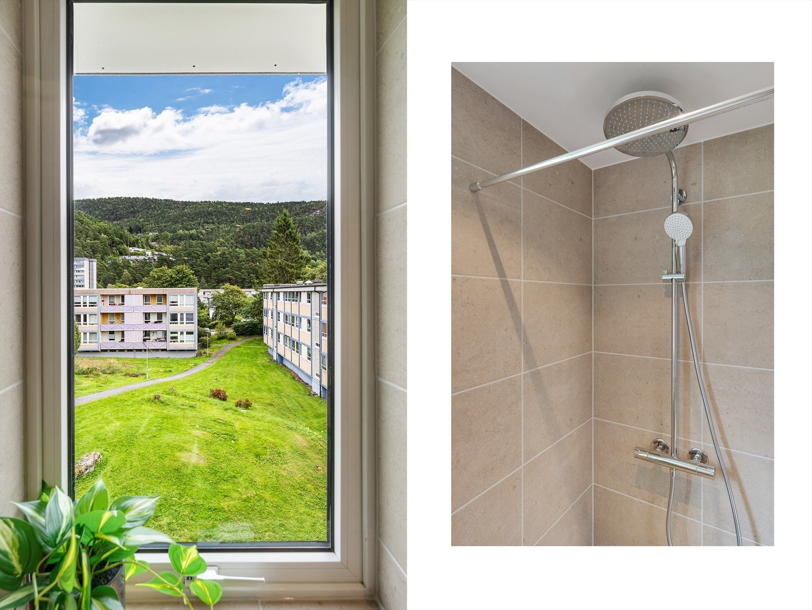 - Et moderne, gjennomført baderom med behagelig varme i gulv og opplegg for vaskemaskin - Galleribilde