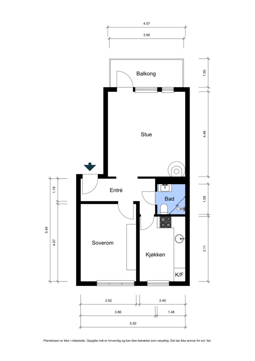 Plantegning. God internbeliggenhet i 3. etasje. Galleribilde