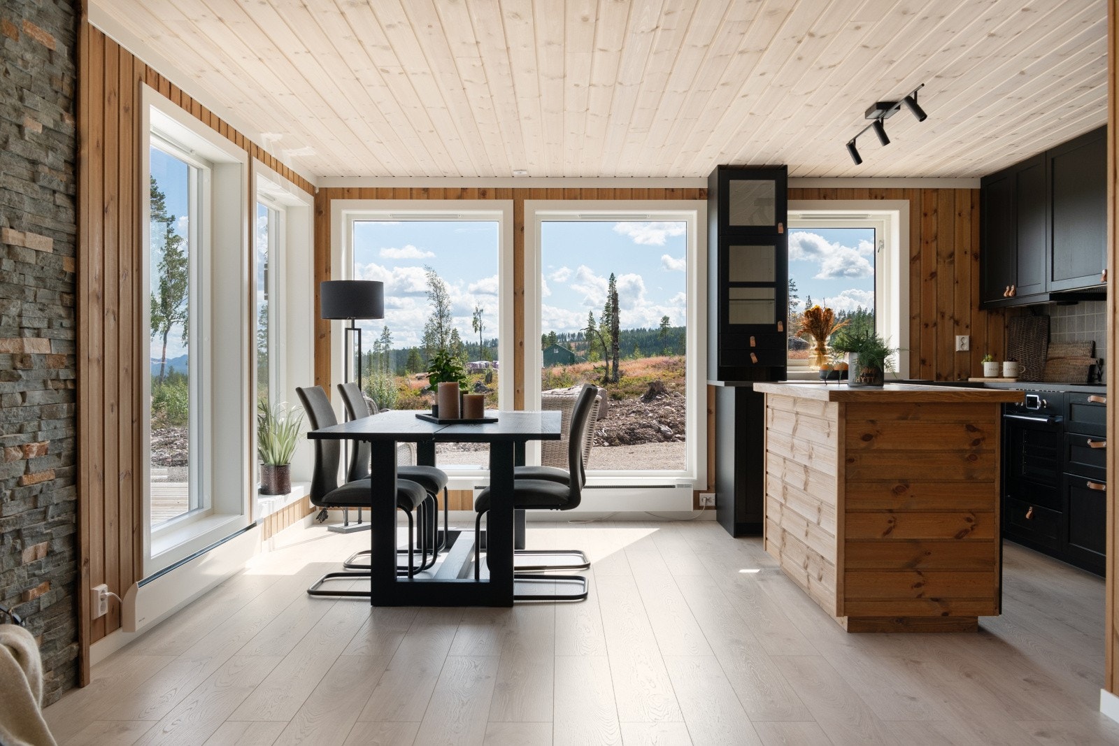 Kjøkken og spisestue, Store vinduer som gir masse lys. Her får man plass til et langbord til 12 pers. Galleribilde