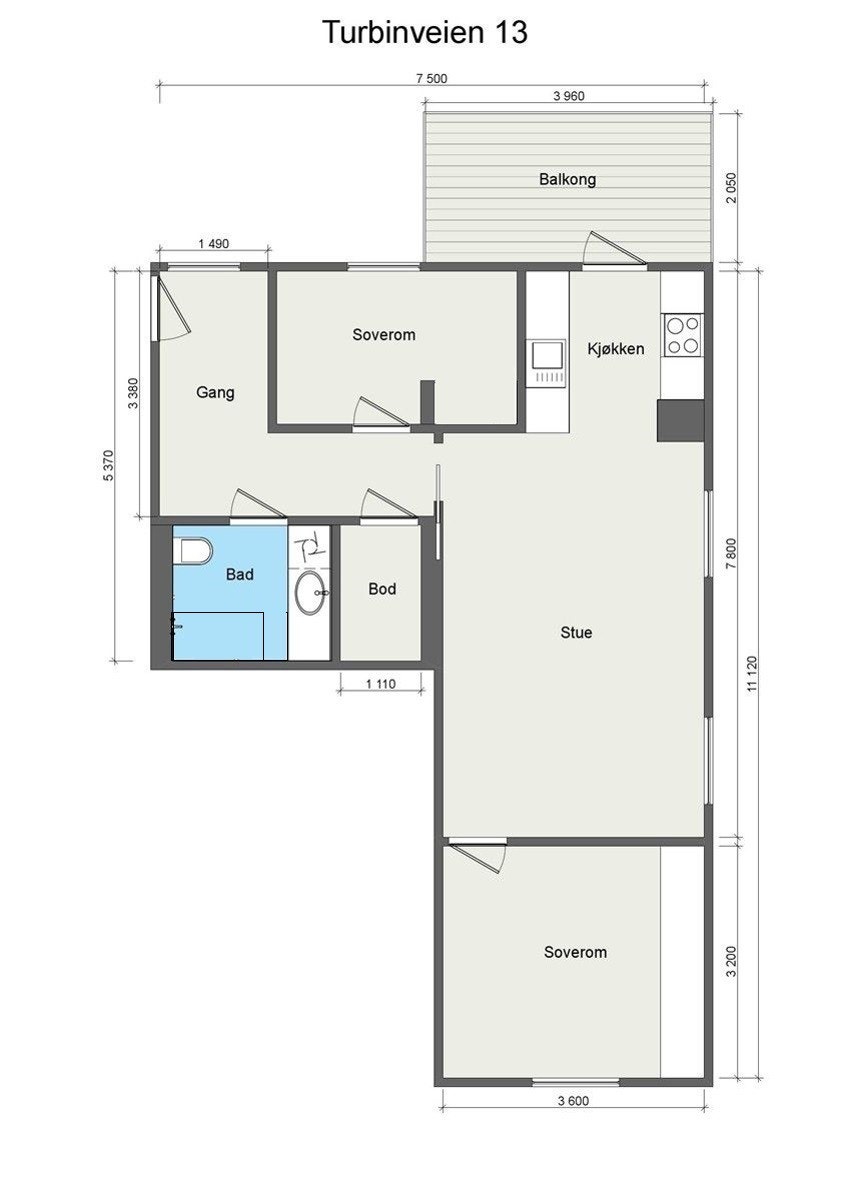 Planskisse. Utover overnevnte areal disponerer leiligheten kjellerbod på ca. 5,3 m². Galleribilde
