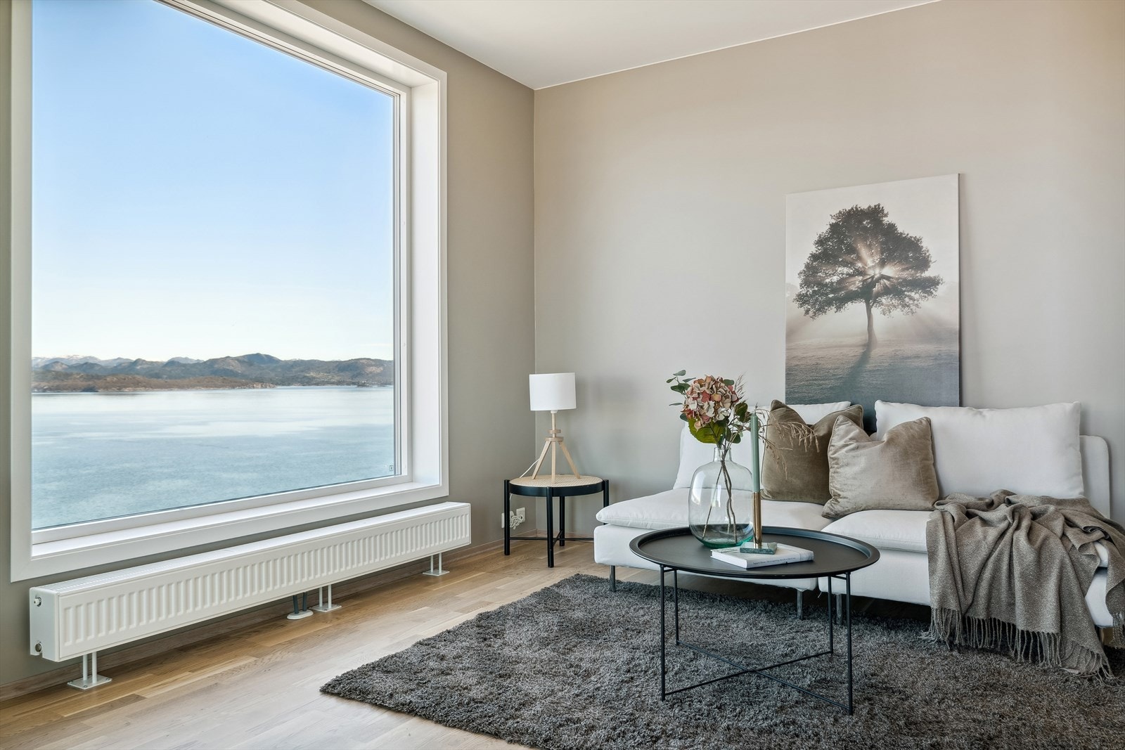 God takhøyde, store vinduer og moderne fargevalg på vegger Galleribilde