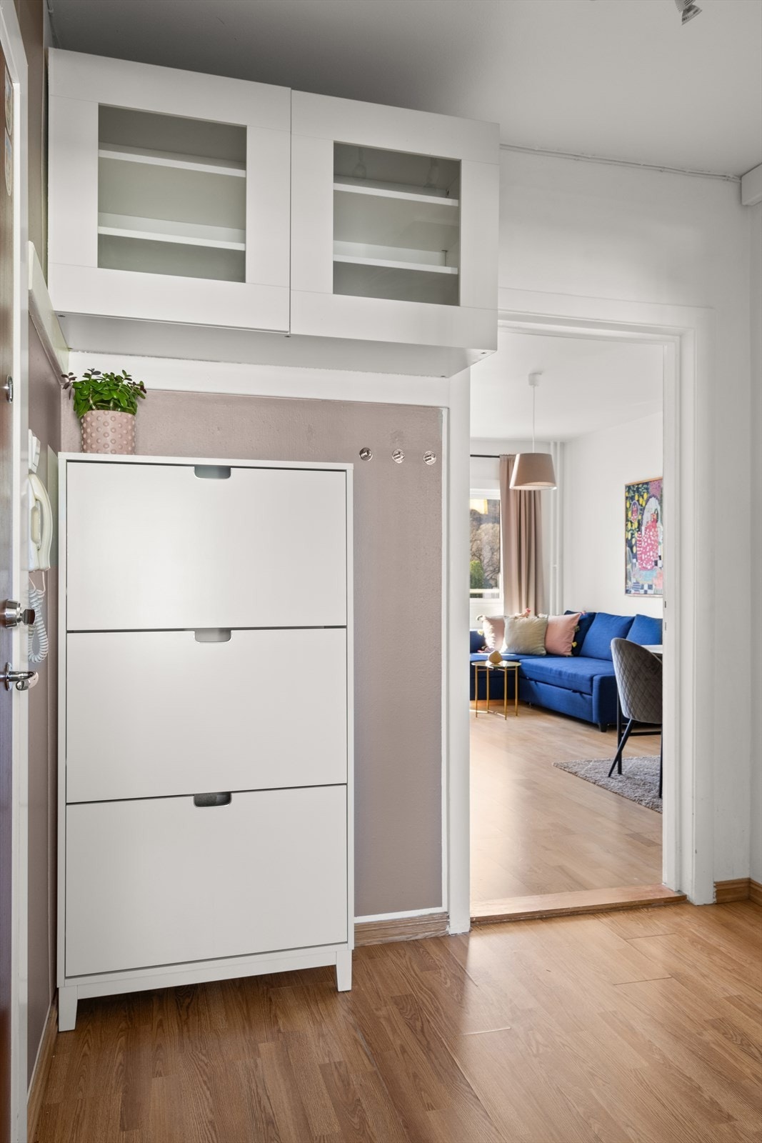 Romslig entré med god plass til oppbevaring av yttertøy og sko. Galleribilde