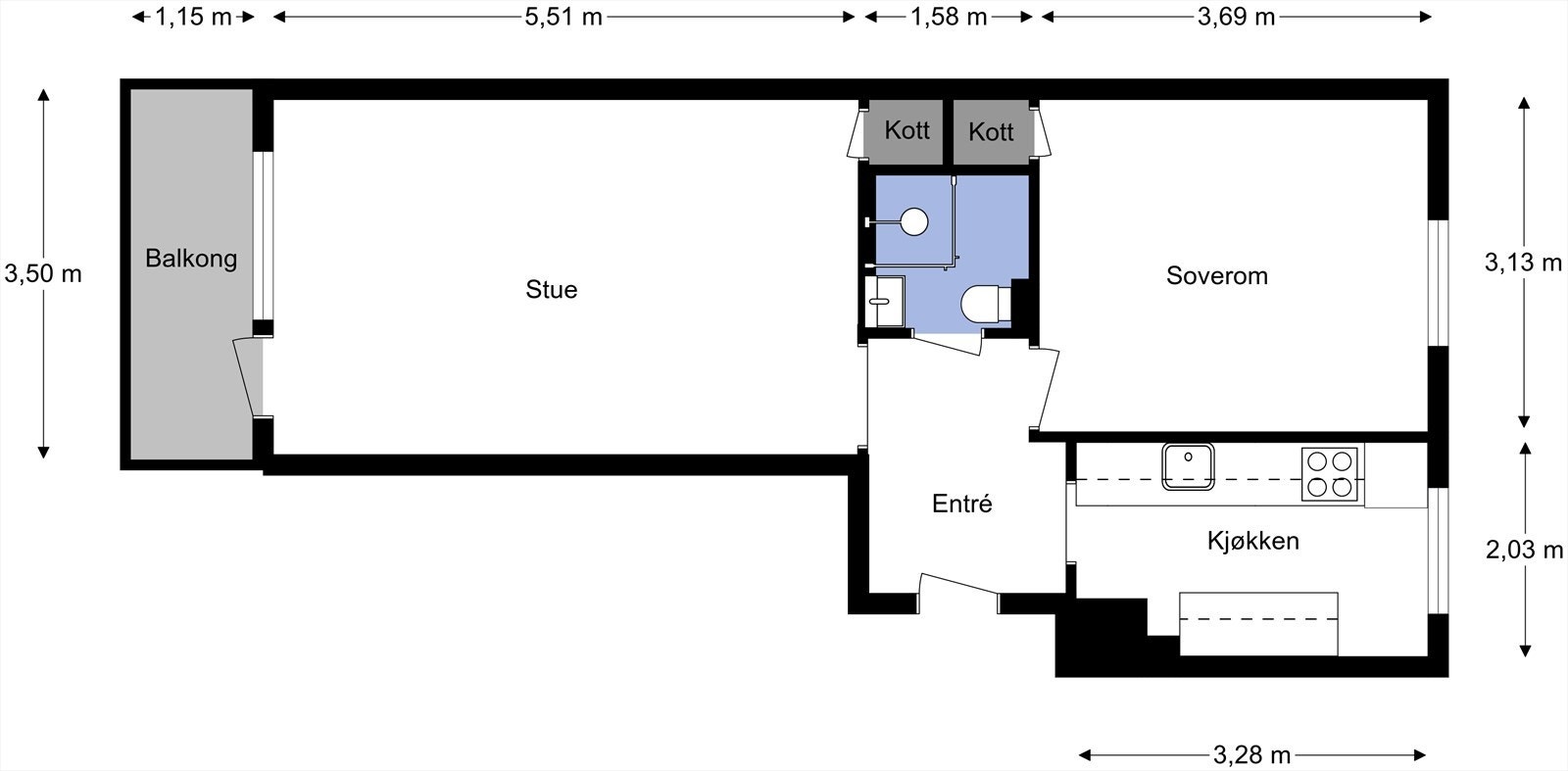 Plantegning med mål - St. Halvards gate 25 F Galleribilde