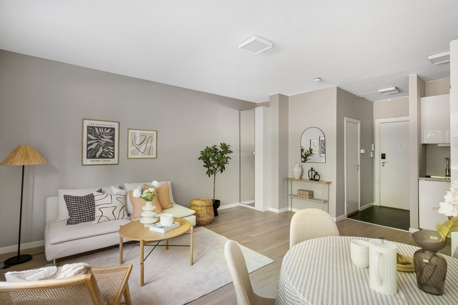 Rommet har plass til sofa/seng, spisebord og TV-møblement. Galleribilde