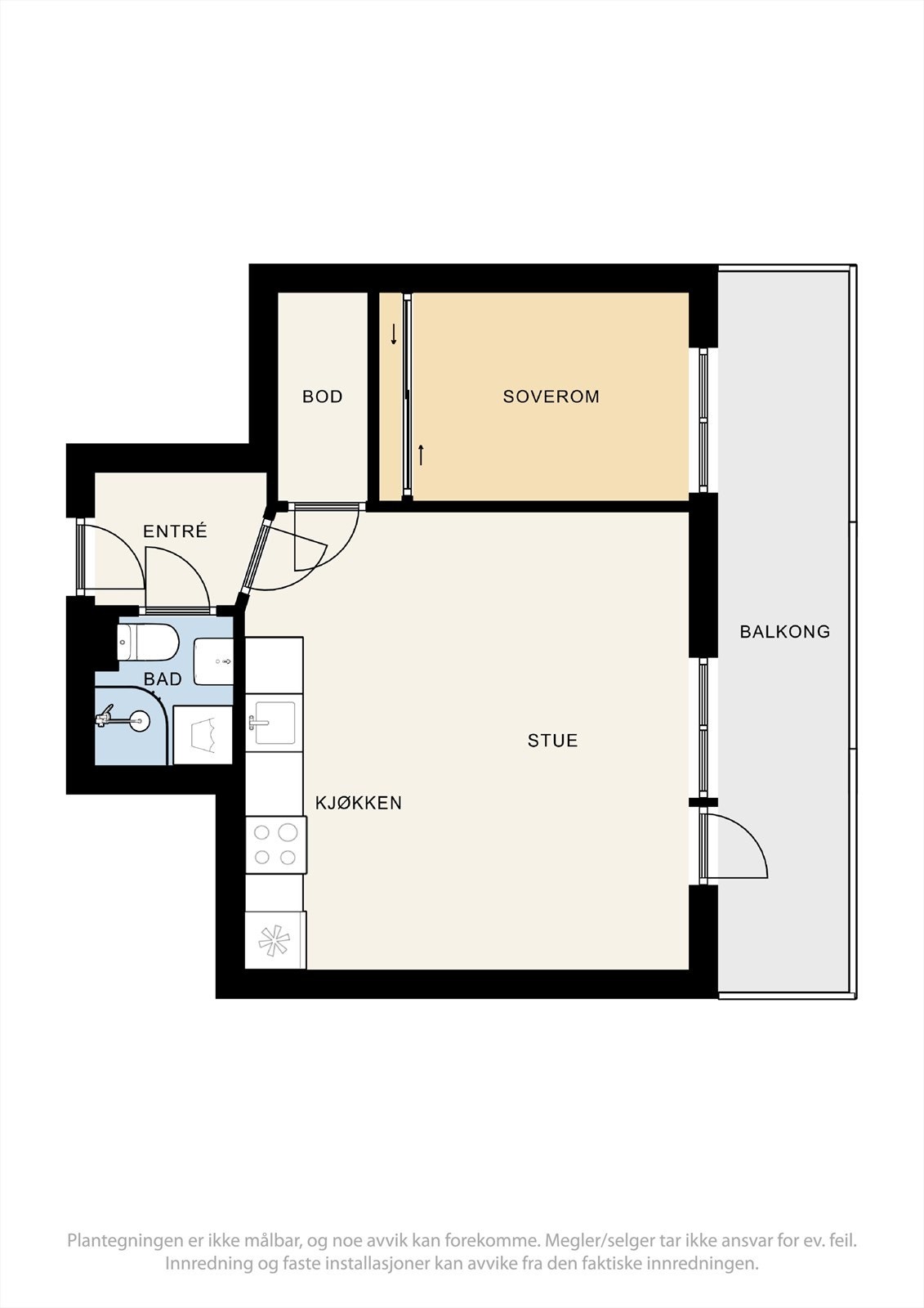 Leiligheten byr på en god planløsning hvor hvert rom er godt utnyttet. Hele leiligheten vender mot grønne og frodige trær. Galleribilde