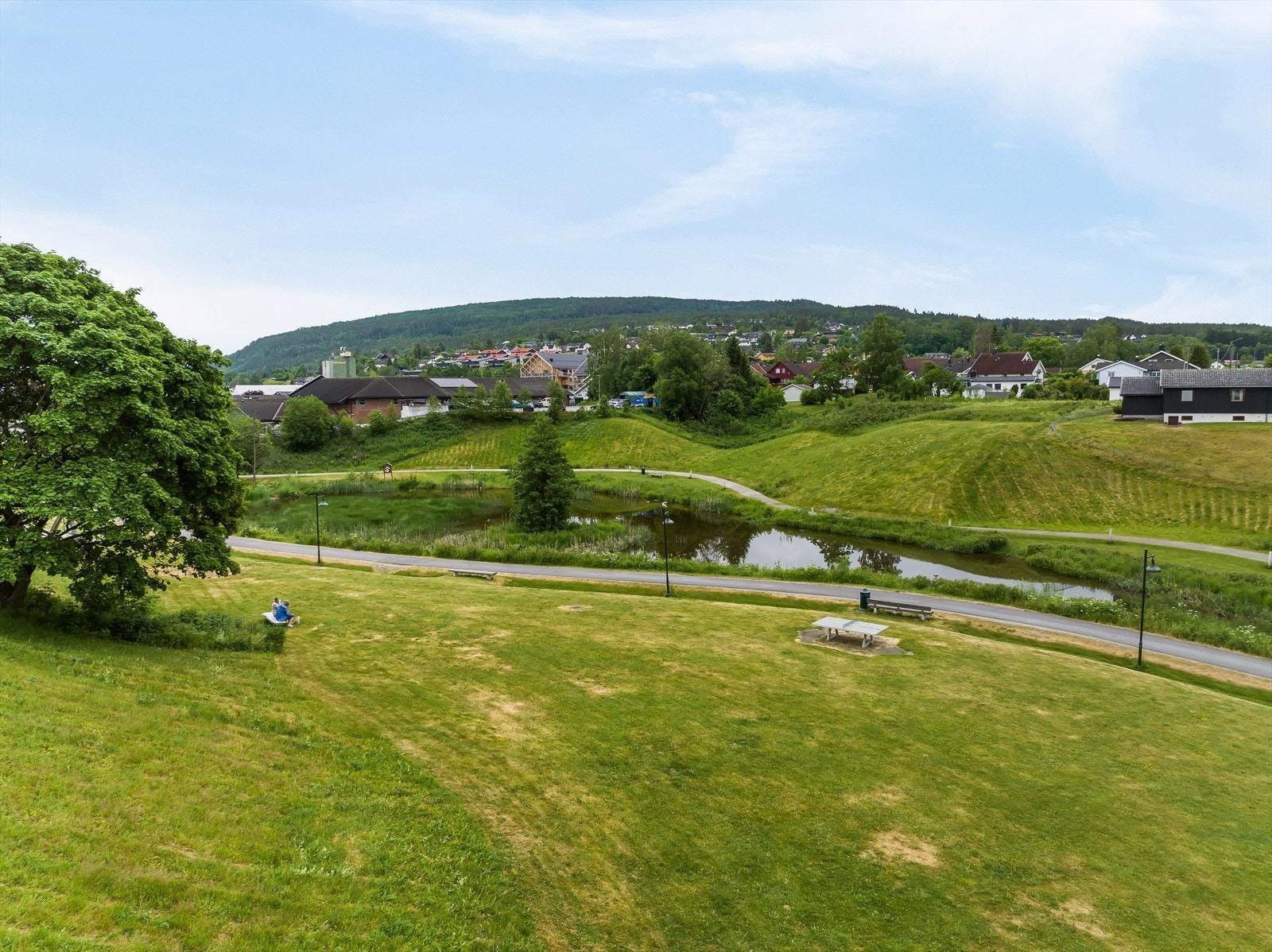 Evjudalen grøntområde ligger like ved eiendommen og har fine gangveier med sittebenker og en liten dam. Her er det fint å gå for litt rekreasjon og avkobling, eller å ta turen videre til Bøgata med mange servicetilbud, kafeer og restauranter. Galleribilde