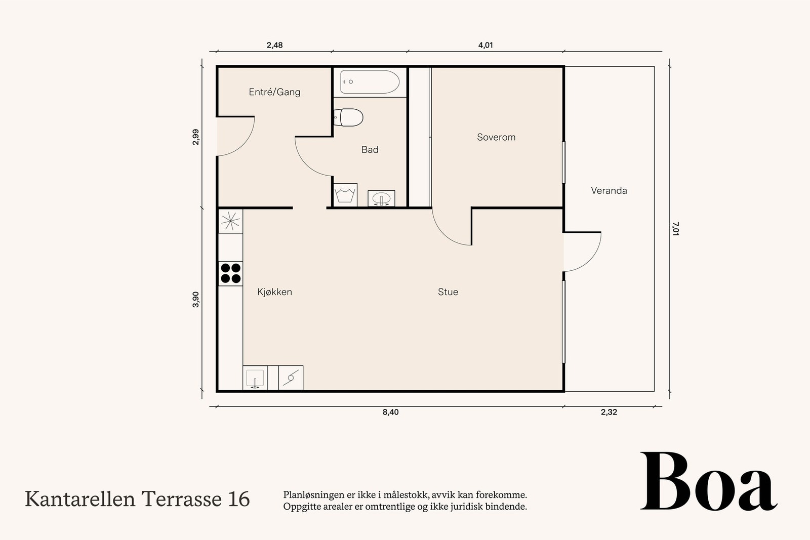 U. etasje: Entré/gang, bad, soverom og stue/kjøkken. Veranda på ca. 16 kvm. Galleribilde